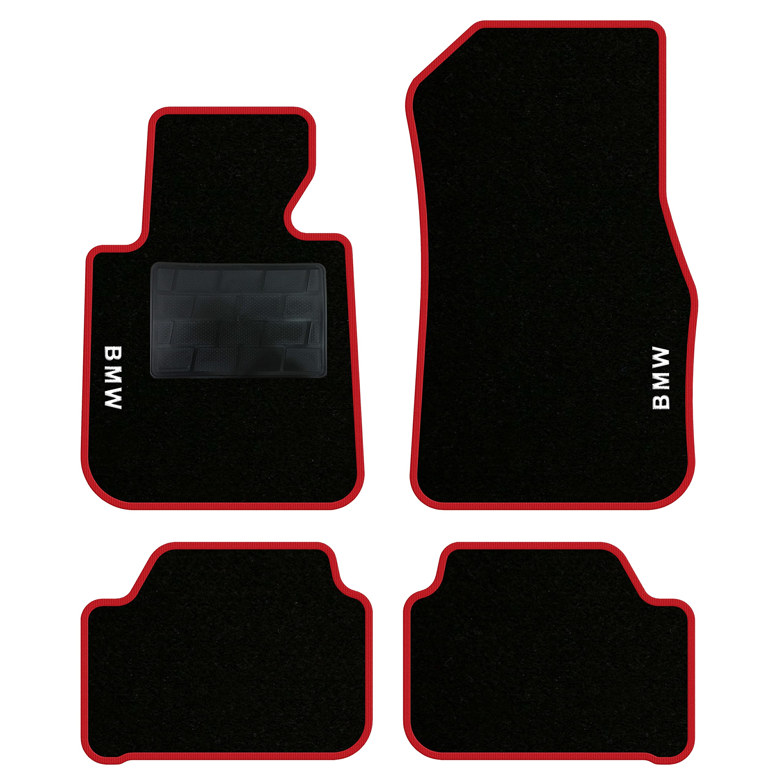 QUEMAR Tappetini Auto compatibili con Serie 1 F20 F21 2011-2019 / Kit Tappeti in Moquette e Gomma su Misura (Set 2 Anteriori + 2 Posteriori)/ Ricami e Colori Personalizzati (2 Ricami, Bordo Rosso)