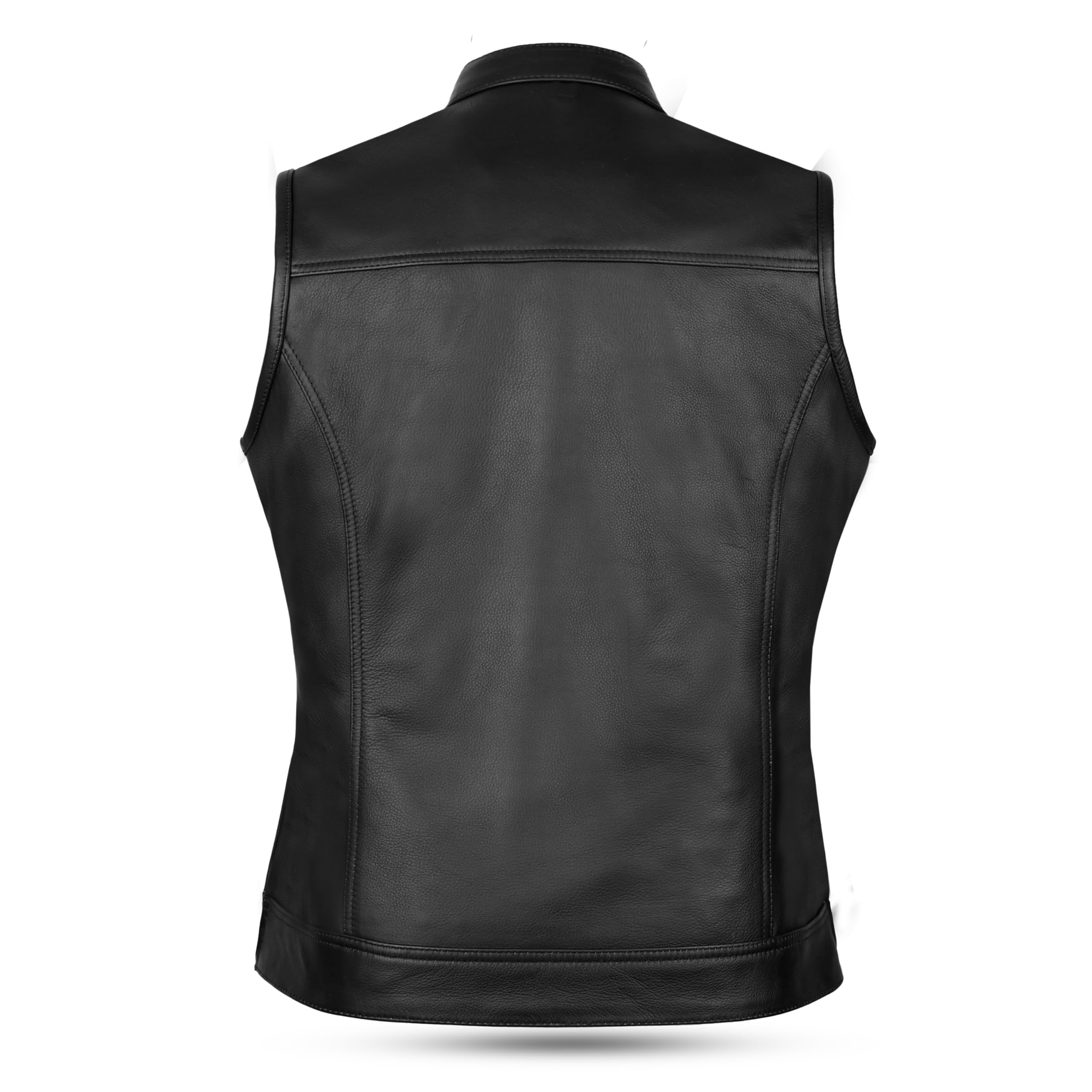 Leatherick Damen-Motorradweste schwarzes Leder Bikerweste weiches Futter verstellbar
