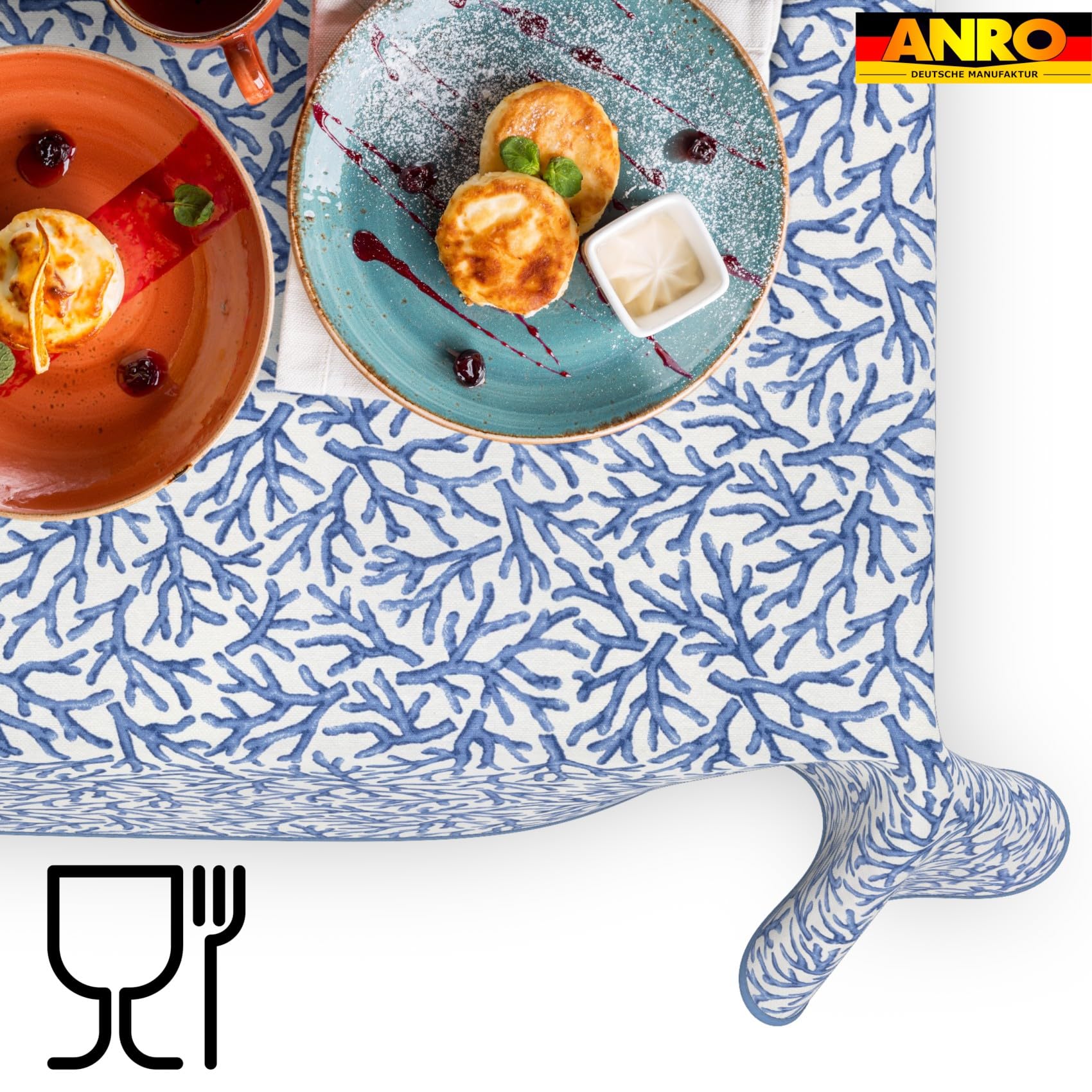 ANRO Tischdecke abwaschbar Koralle Blau mit Saum 220x140 cm In-/Outdoor