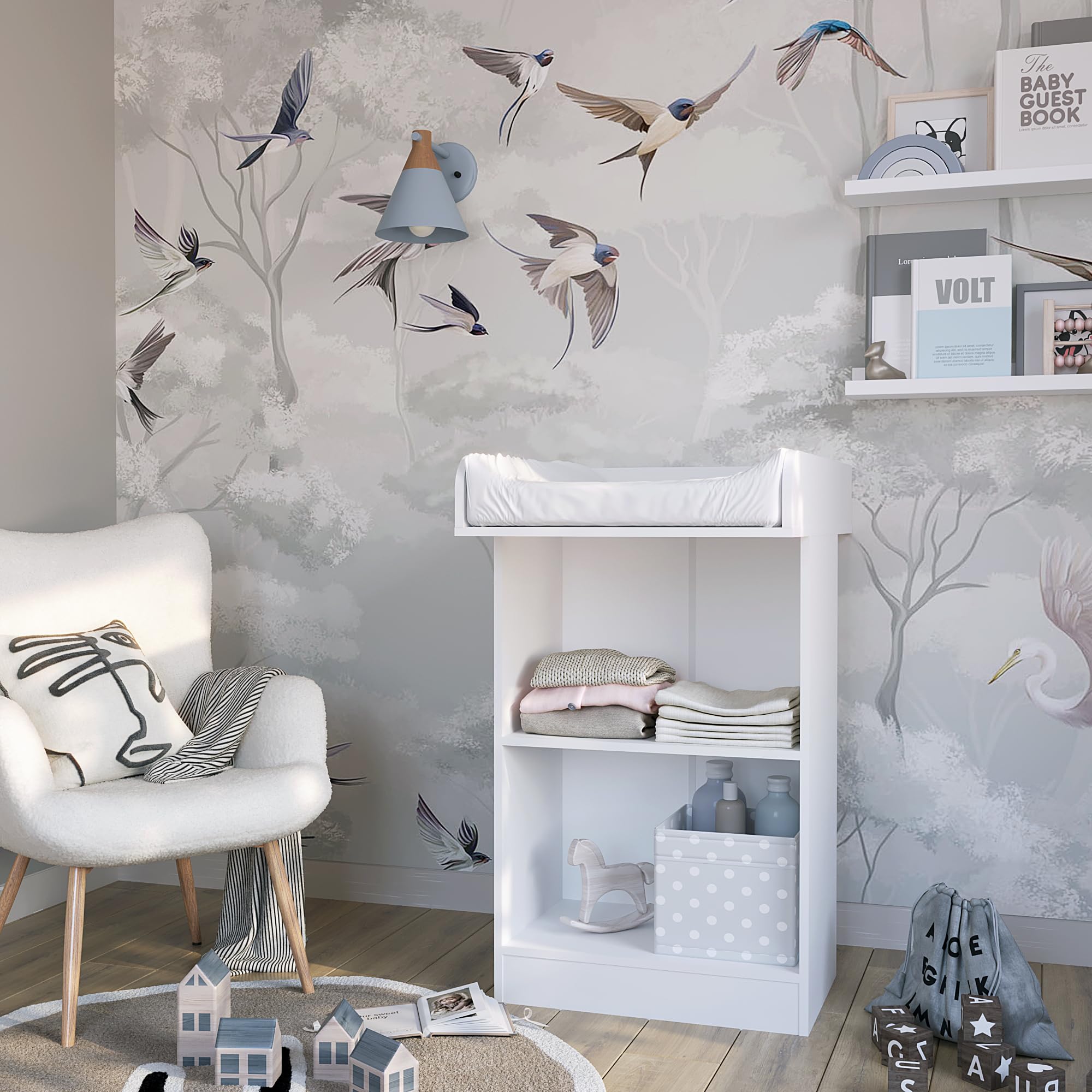 KOMTO Wickelkommode Weiß - Wickeltisch Schmal, Baby Kommode mit Wickelaufsatz abnehmbar, Baby Changing Table | Lulliblox M1