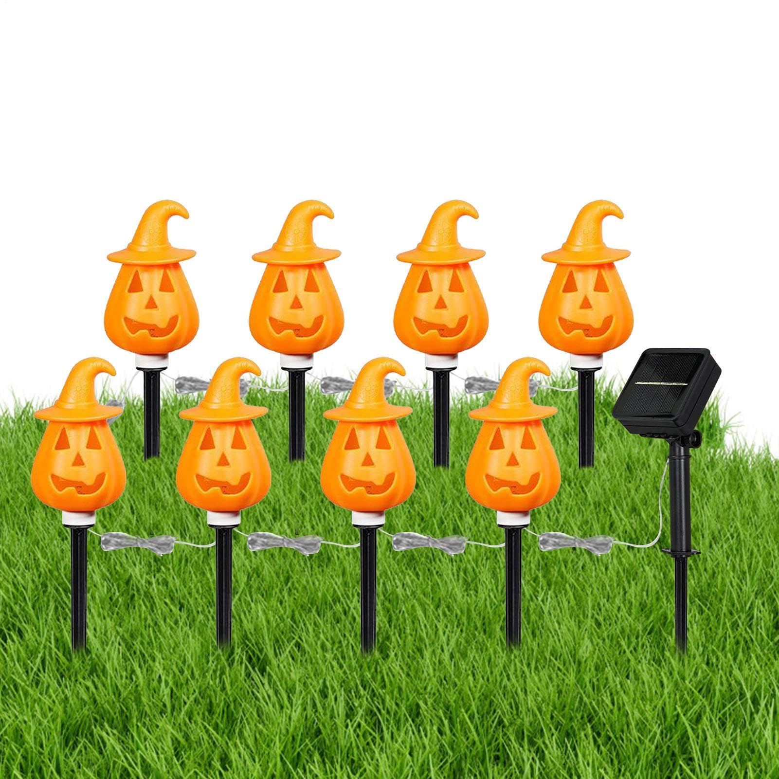 Lumières Halloween sur Piquets Citrouilles Solaires Extérieur Orange
