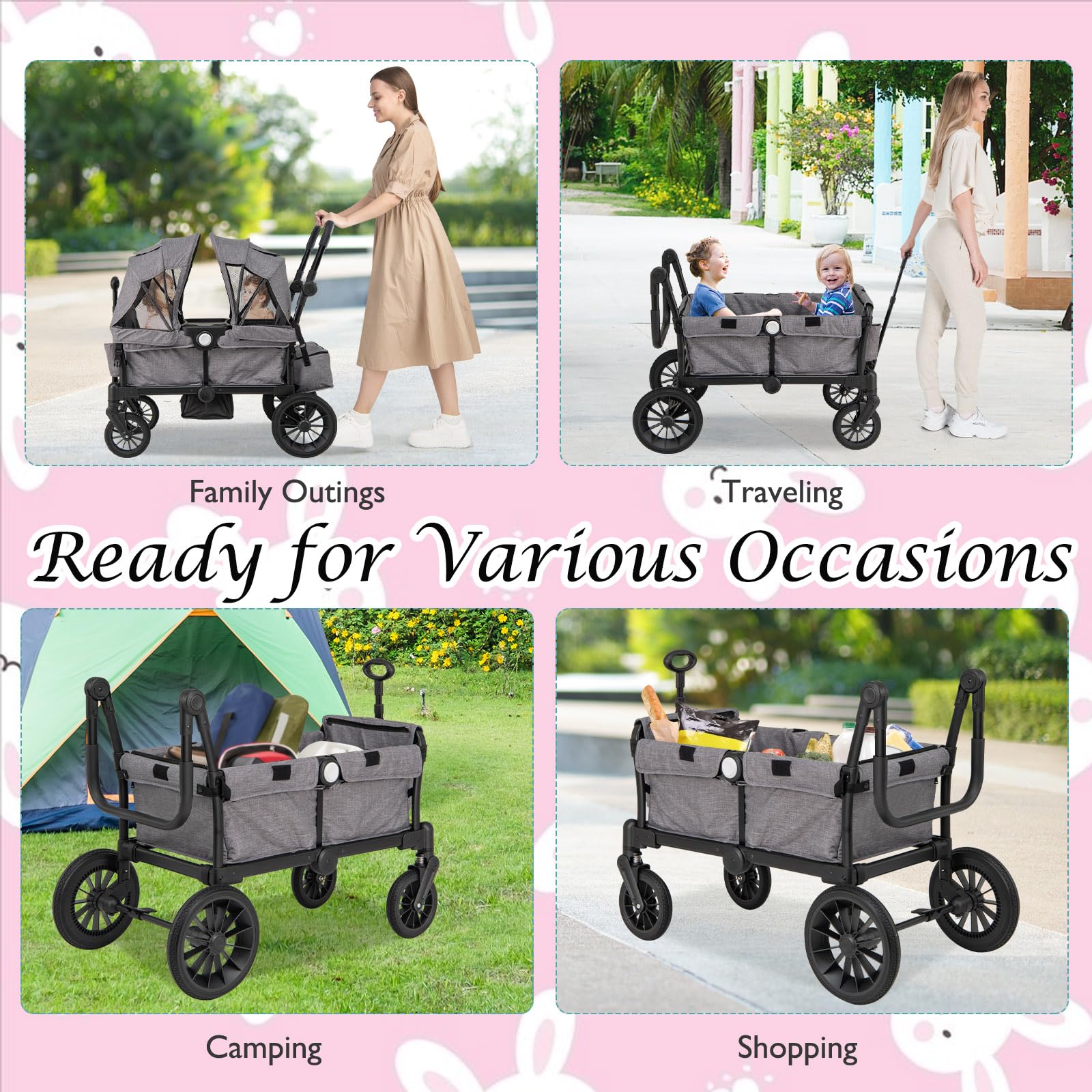 LIFEZEAL 2-Sitzer-Kinderwagen für Kinder ab 6 Monaten, Geschwisterwagen Zwillingskinderwagen mit Becherhalter & Verdeck, Kombikinderwagen mit Wickeltasche für Reisen, 104 x 46 x 107 cm (Grau)