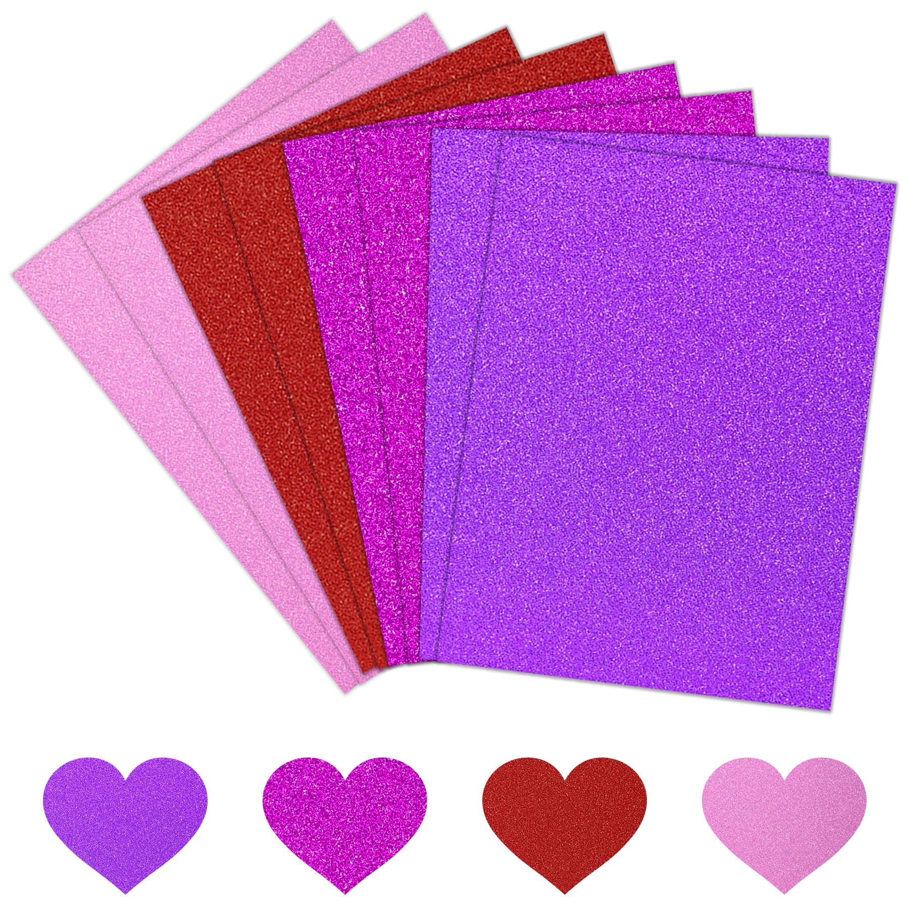 A4 Glitter Card - 60 Sheets 4 Shades of Pink and Purple No-Shed Sparkly Glitter Paper for Scrapbooking, Card Making, DIY Crafts, Home Décor