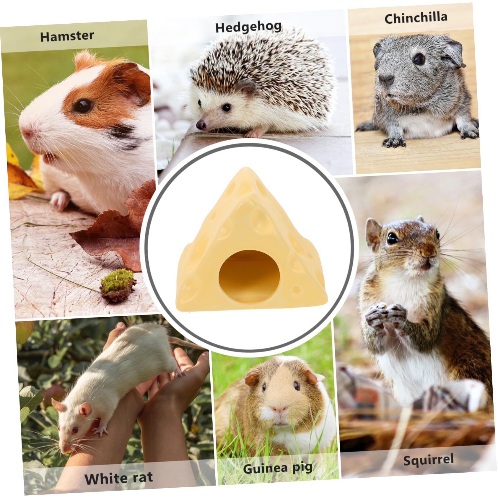 GRIRIW Cheese Shape Ceramic Hamster Hideout Cool Nest for Small Pets Safe Easy to Clean Summer Shelter for Hamsters Provides Comfortable