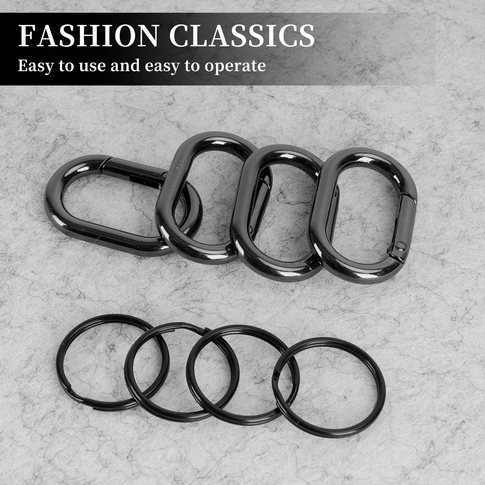 Lot de 12 mousquetons noirs et 12 anneaux porte-clés - Petits mousquetons - Pour porte-clés, accessoires de camping, portefeuilles, pièces de rechange - 4