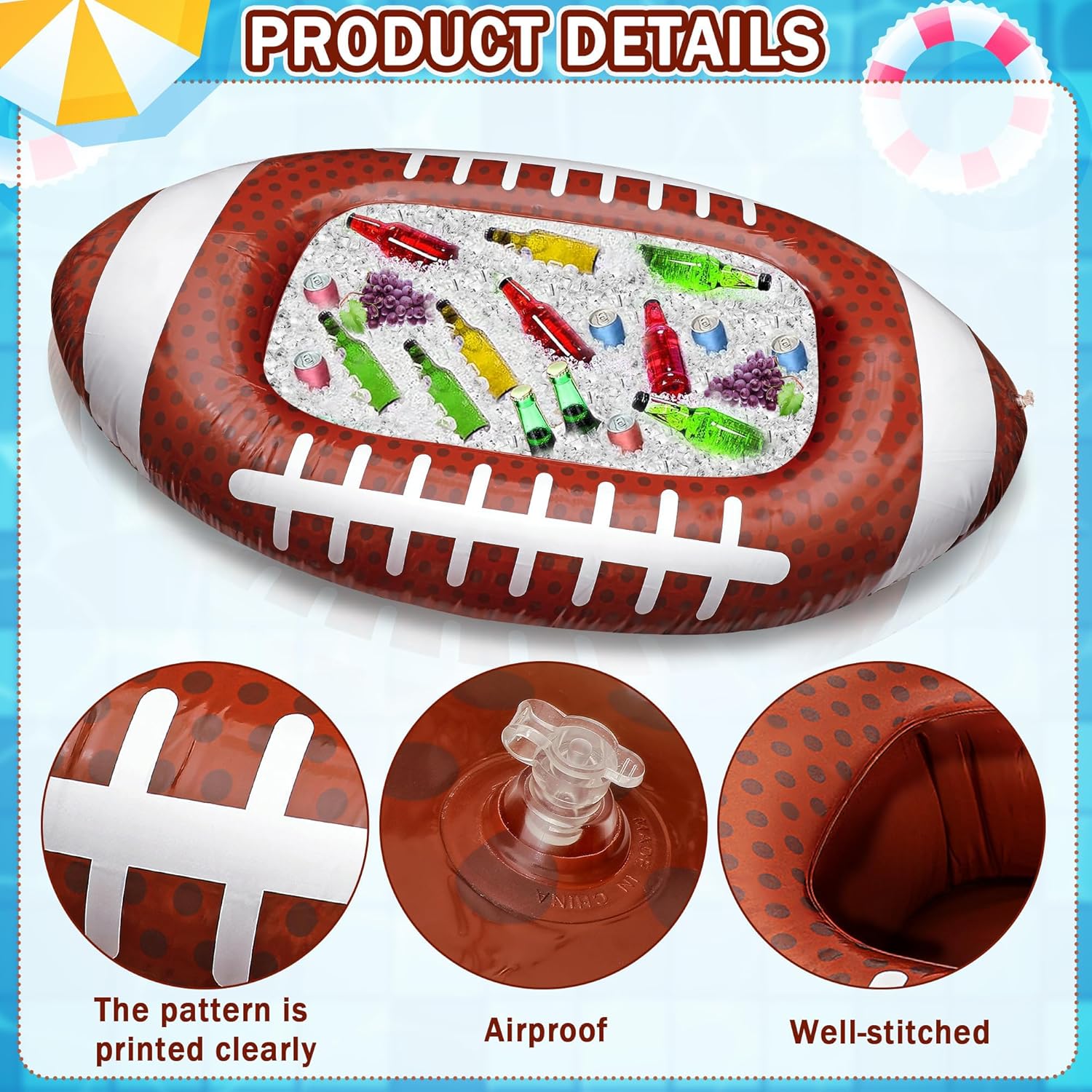 Erweicet 2pcs Inflatable Football Cooler for Parties, Super Bowl Party Decorations, 51*27*21 Inch, 38850 Cubic Centimeters, Plastic, Polyethylene Insulation - Image 4