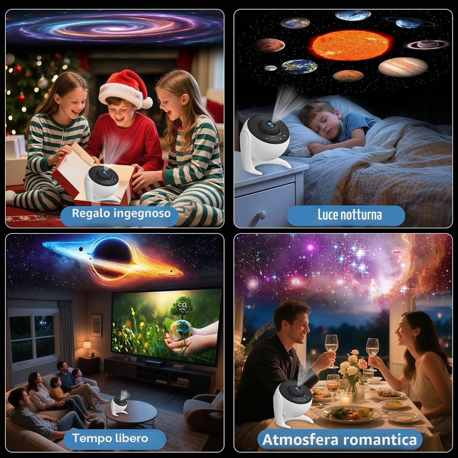 FlyLily Proiettore Stelle Soffitto, luce notturna bambini 13 In 1, Proiettore Stelle Soffitto Con Timer, Lampada Proiettore Galassia Con Ruotabile A 360° Per Bambini, Feste, Natale, Bianco