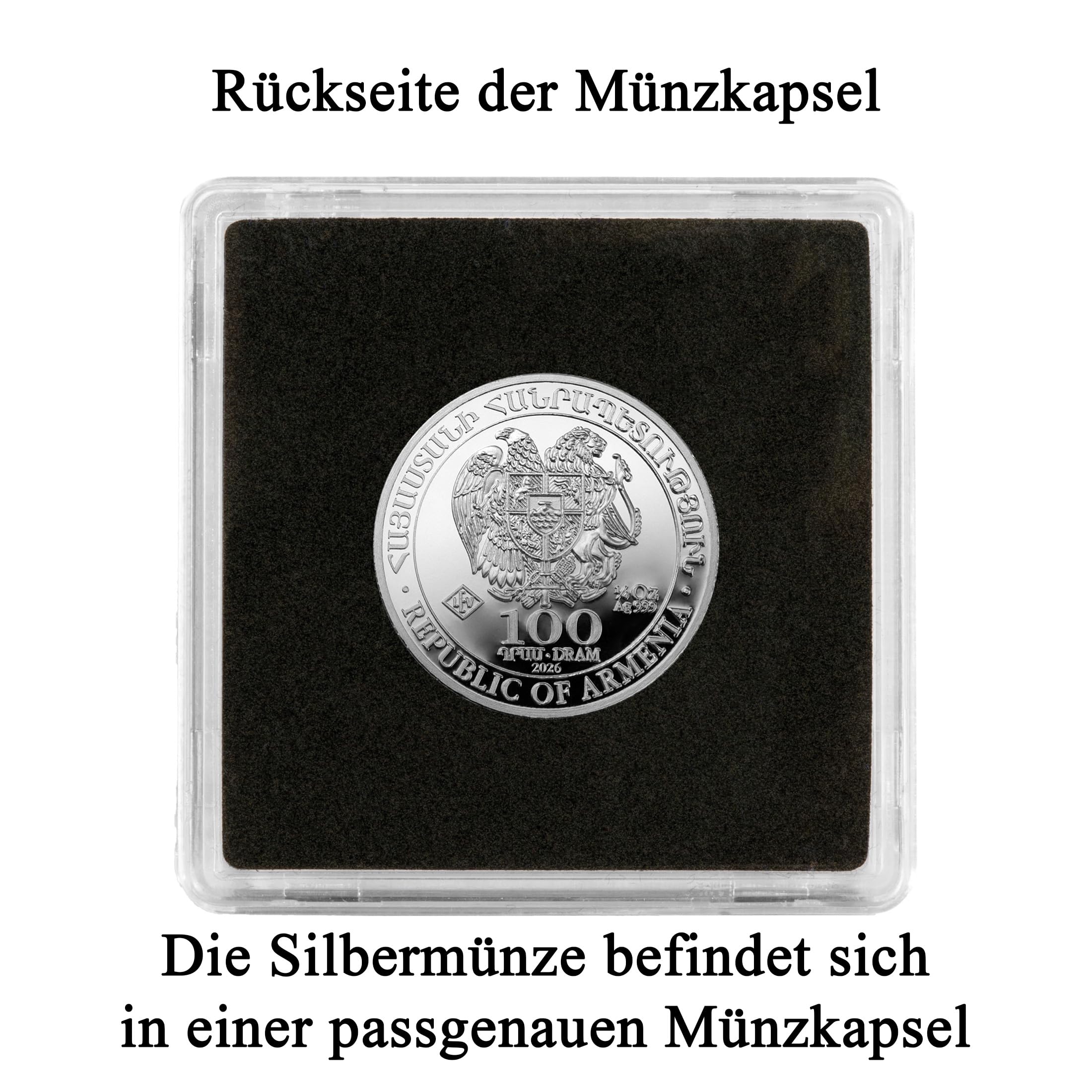 Silbermünze Arche Noah | Aktueller Jahrgang | Feinsilber 999 | In Münzkapsel & schwarzem Etui | Inkl. Grußkarte und Echtheitsgarantie | Geschenk zur Taufe & Taufmünze (1/4 oz)