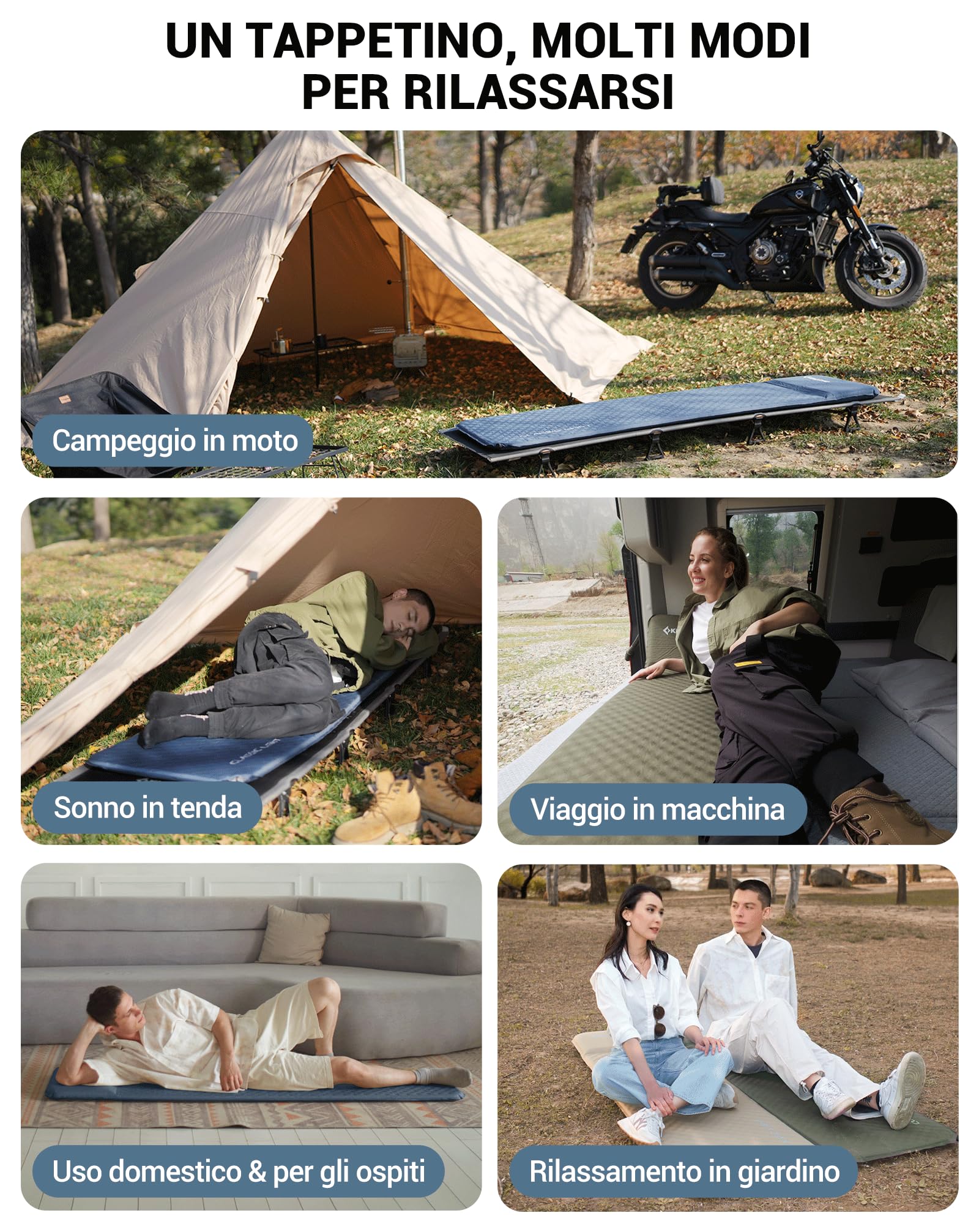 KingCamp Materassino Autogonfiabile Campeggio, Cuscino Integrato, 3cm | Ultraleggero, Compatto, Comodo, Collegabile, Impermeabile, Antistrappo, per Campeggio, Trekking, Viaggi, Tenda