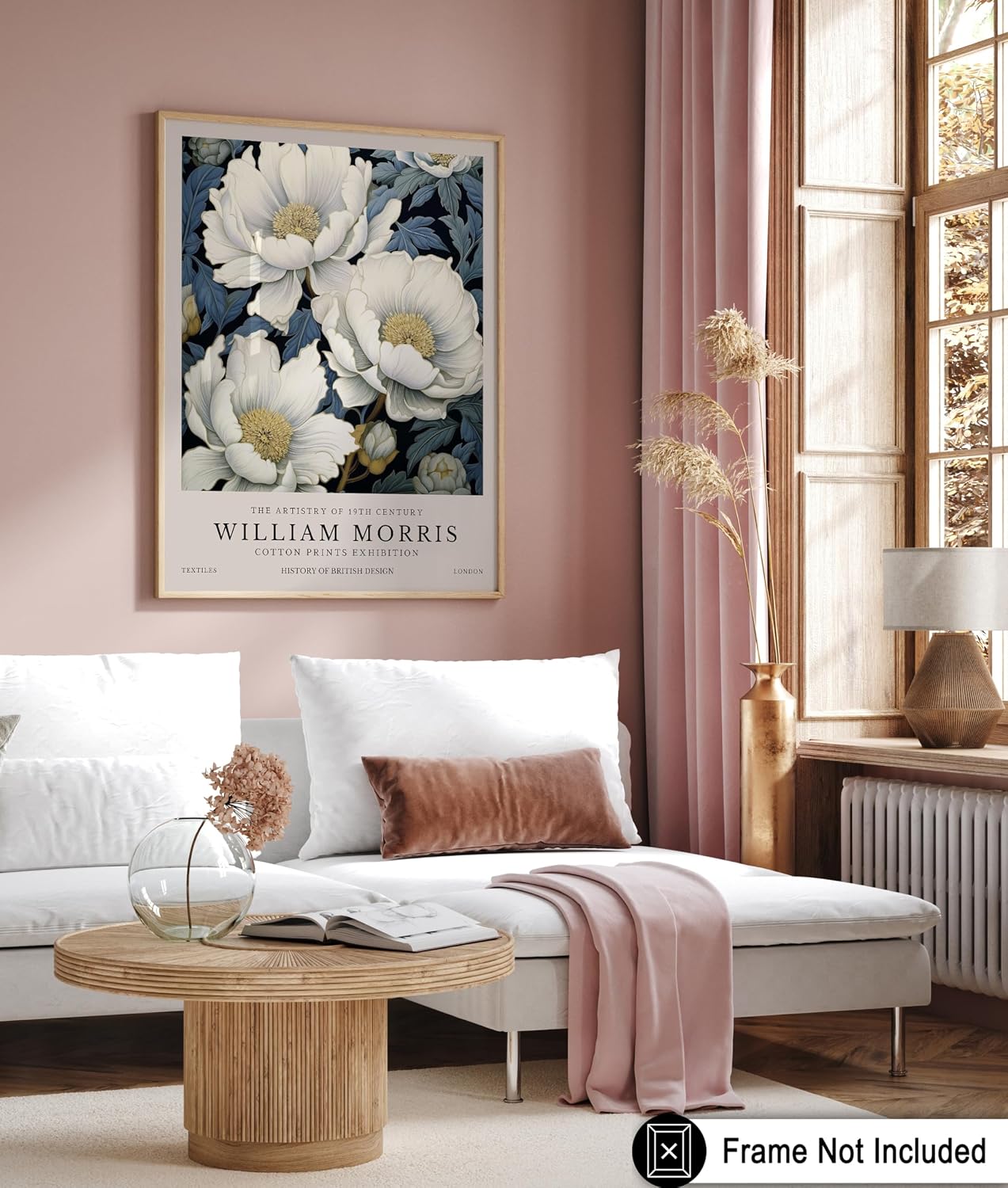 Poster Master William Morris Poster - Peonies Print - White Flower Art - Textile Art - Floral Art - Aesthetic Living Room or Office Decor - 8x10 UNFRAMED Wall Art