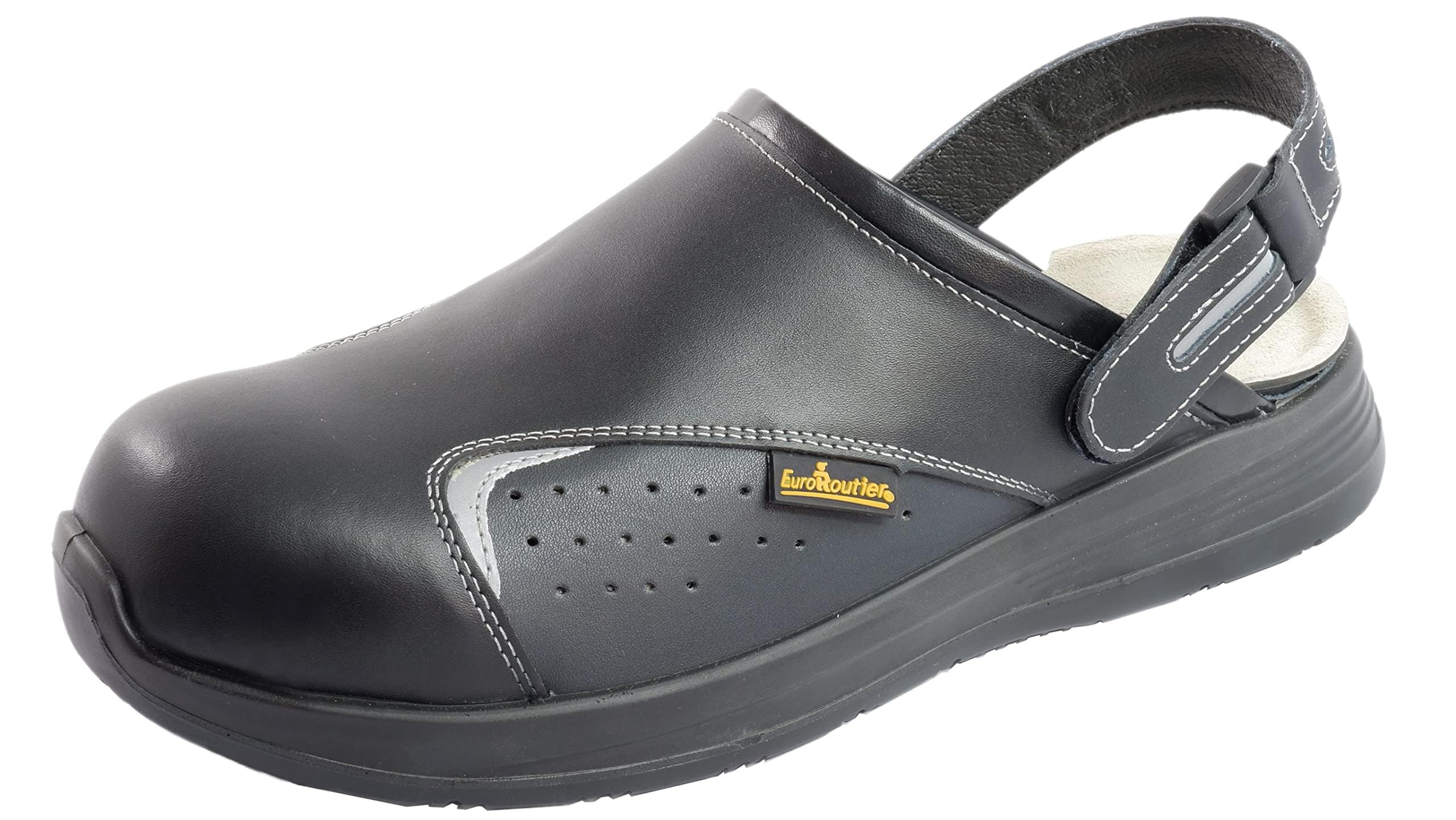 Euroroutier Stingray Black Leather, Clogs Safety Shoes Certified (Gemiddeld, numeric_42