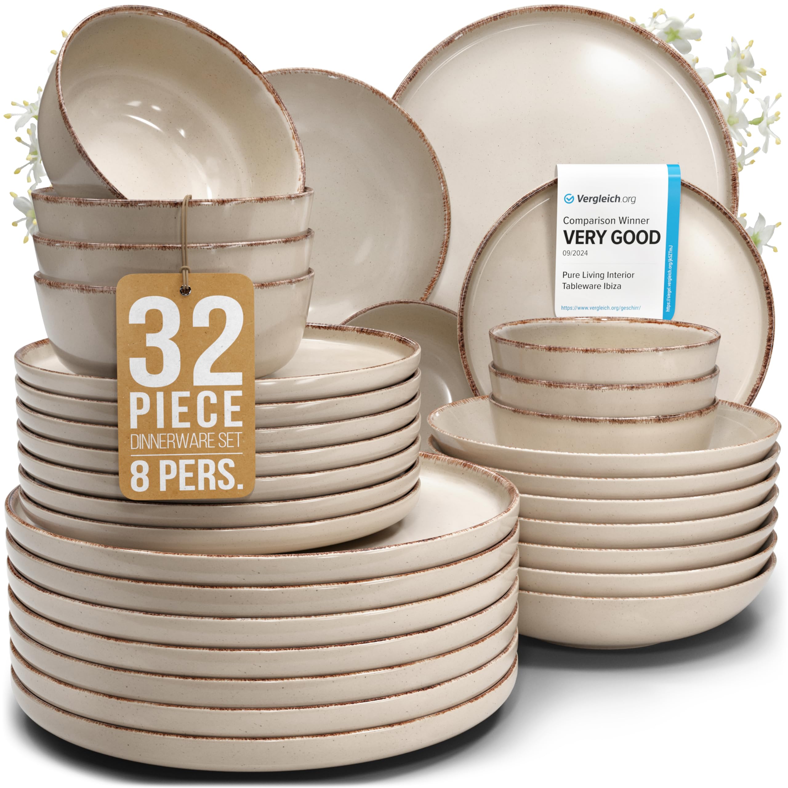 新品未使用　CRE+ STONE ラジウムプレート　ワールドレップサービス Amazon.com | 32 Piece Stoneware Dinnerware Set for 8, Handmade