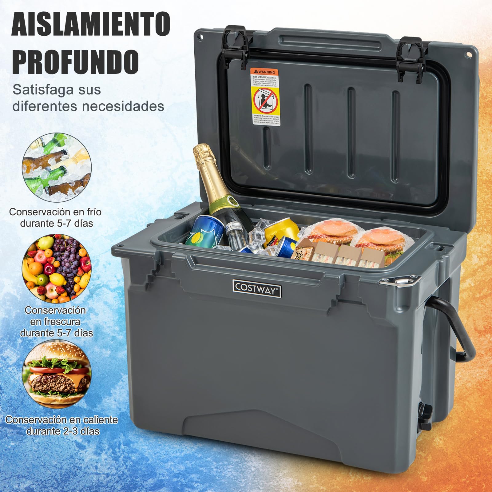 GOPLUS Enfriador Rotomoldeado 21 L, Refrigerador Portátil de Frío de 5 a 7 Días, Portavasos Dobles, Abridor de Botellas, para Acampar, Pesca, Picnic, Barbacoa