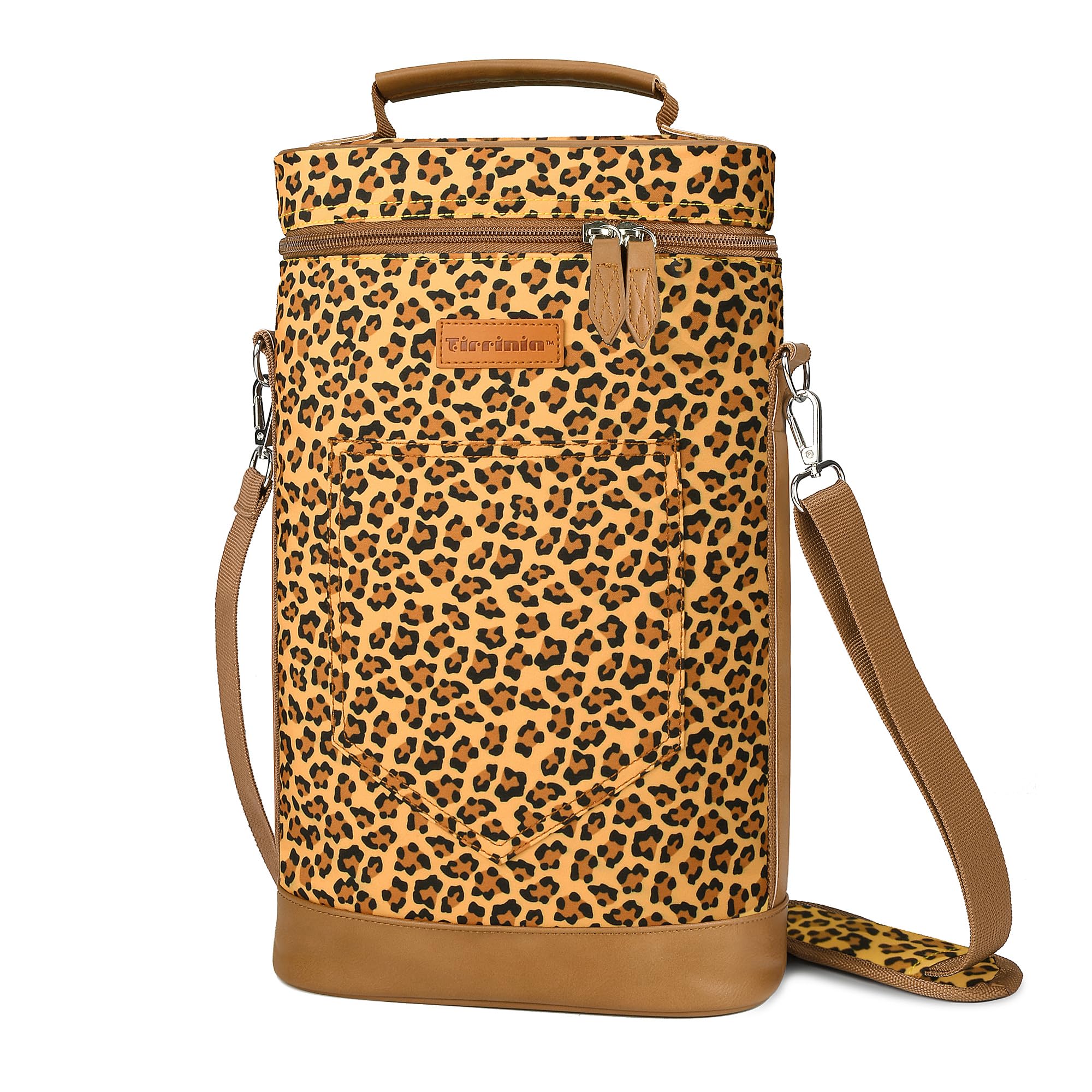 Kato Tirrinia Insulated Wine Cooler Bag Leakproof Padded Portable Wine Carrier with Shoulder Strap 2 Bottle Wine Bag for Camping Travel Beach Picnic Gift for Wine Lovers Leopard Printed