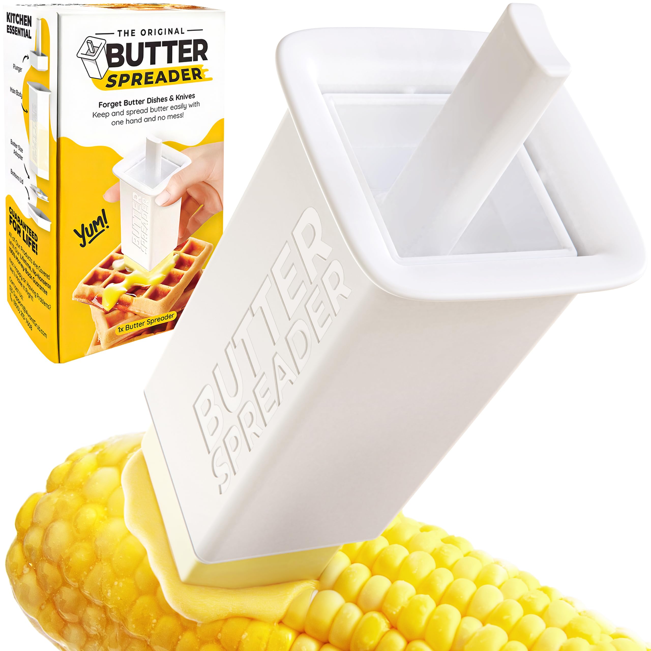 Mess-free Butter Spreader 1Pk Holds Twice the Butter for Corn Cobs, Bread, Waffles, Pancakes. Best Holder for all Butter Stick Sizes. Dishwasher Safe BPA-free Material W/ Cap for Fresh Storage