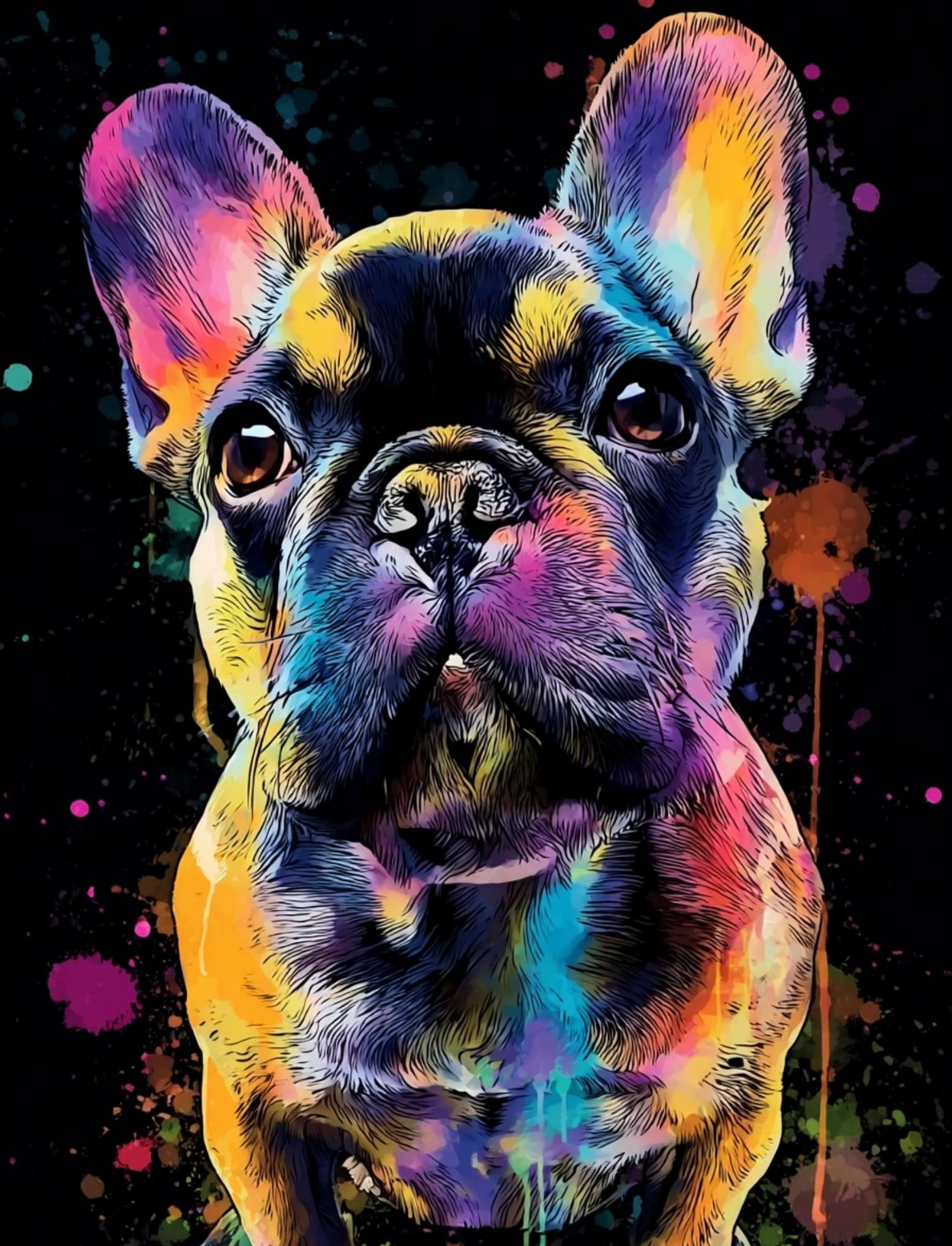 WANGWANGMIAO Paint by Numbers for Adult,Colorful Bulldog DIY Canvas Oil Painting Kit for with Paintbrushes Acrylic Pigment Drawing Paintwork 16x20inch，with Frame
