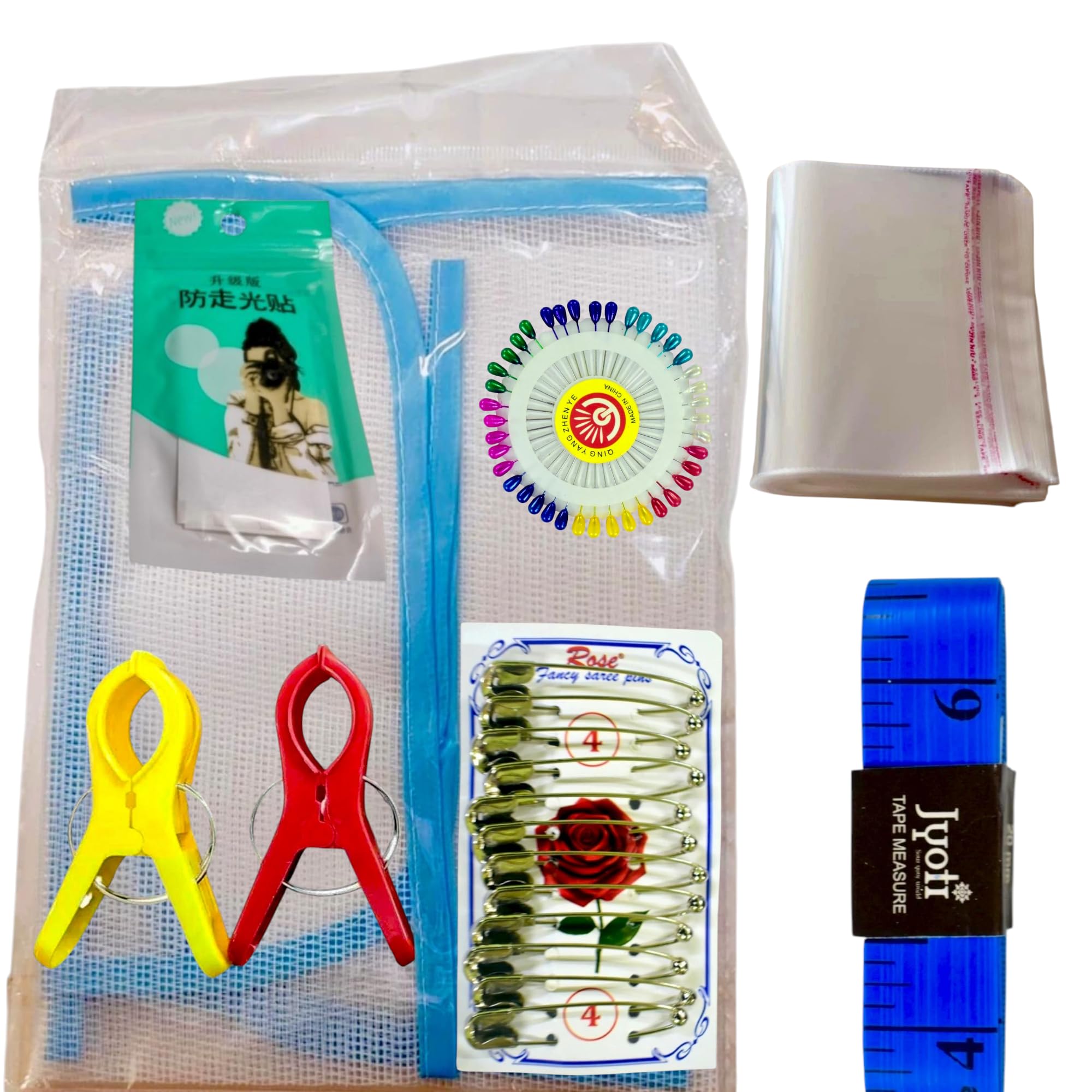 Pre-Pleating Kit for Saree – 7-in-1 Complete Set with Ironing Mat, Big Clips (2), 12 Pins, Inch Tape, Saree Packing Covers (14×18, 5 pcs), Double-Sided Tape & 40 Pearl Pins-image-10