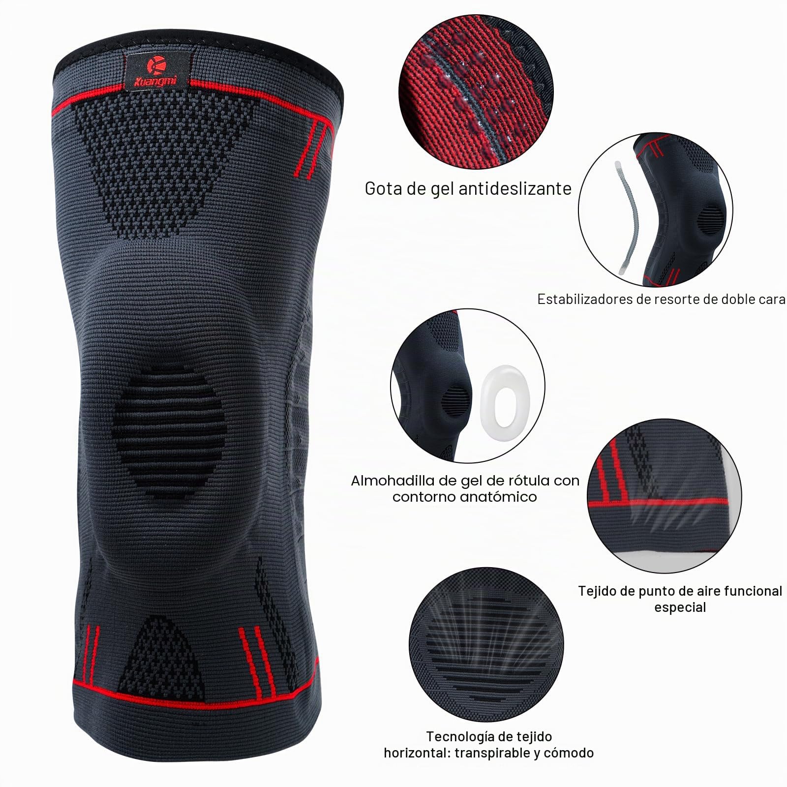 Kuangmi Rodillera deportiva con almohadillas de gel para rótula, estabilizadores laterales, rodilleras médicas para correr, desgarro de menisco, ACL, alivio del dolor de articulaciones (Upgraded