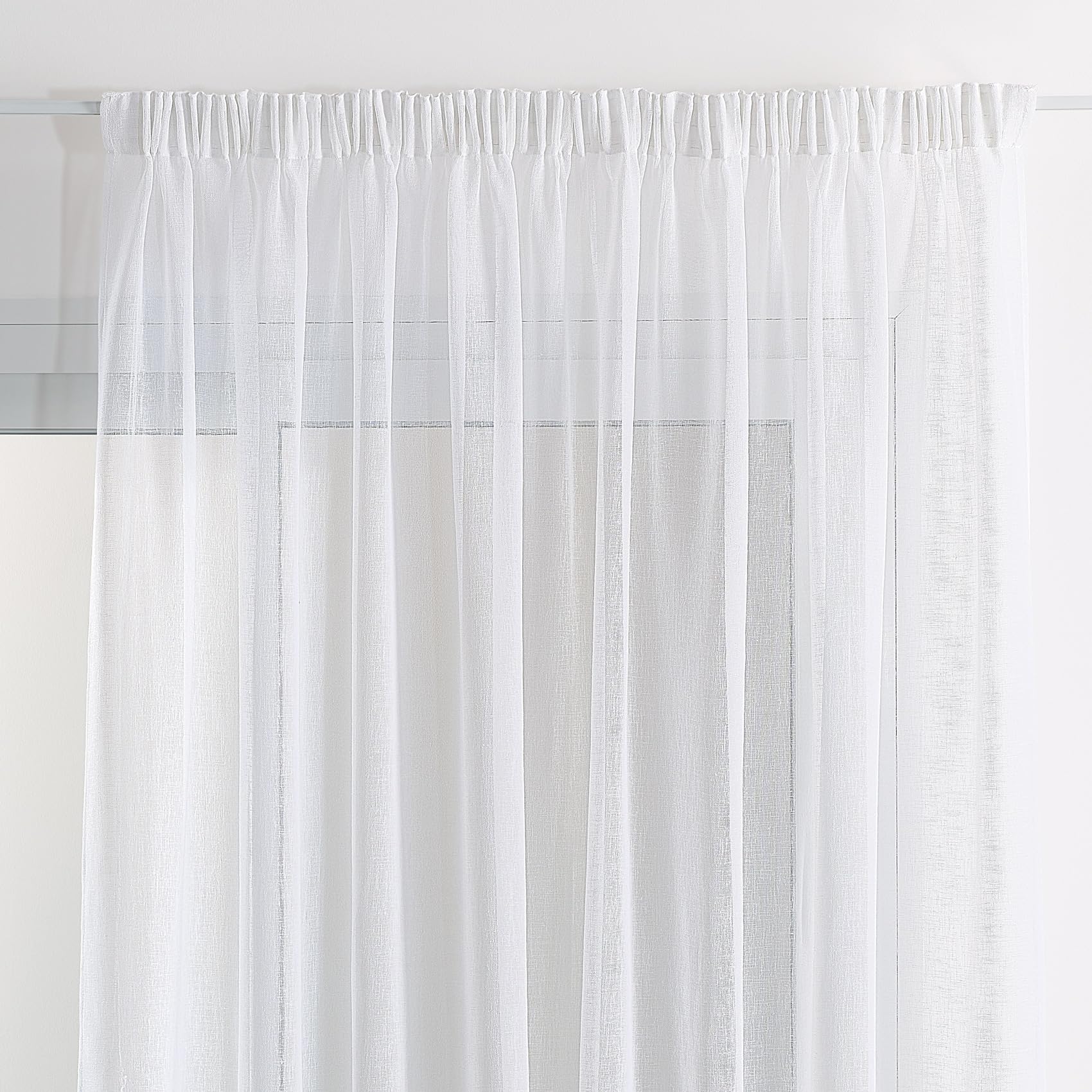Voilage Effet Lin à Galon Fronceur - Polyester - Transparent Tamisant - Prêt à Poser pour Fenêtre Salon, Chambre, Cuisine - 290 x 180 cm - Blanc