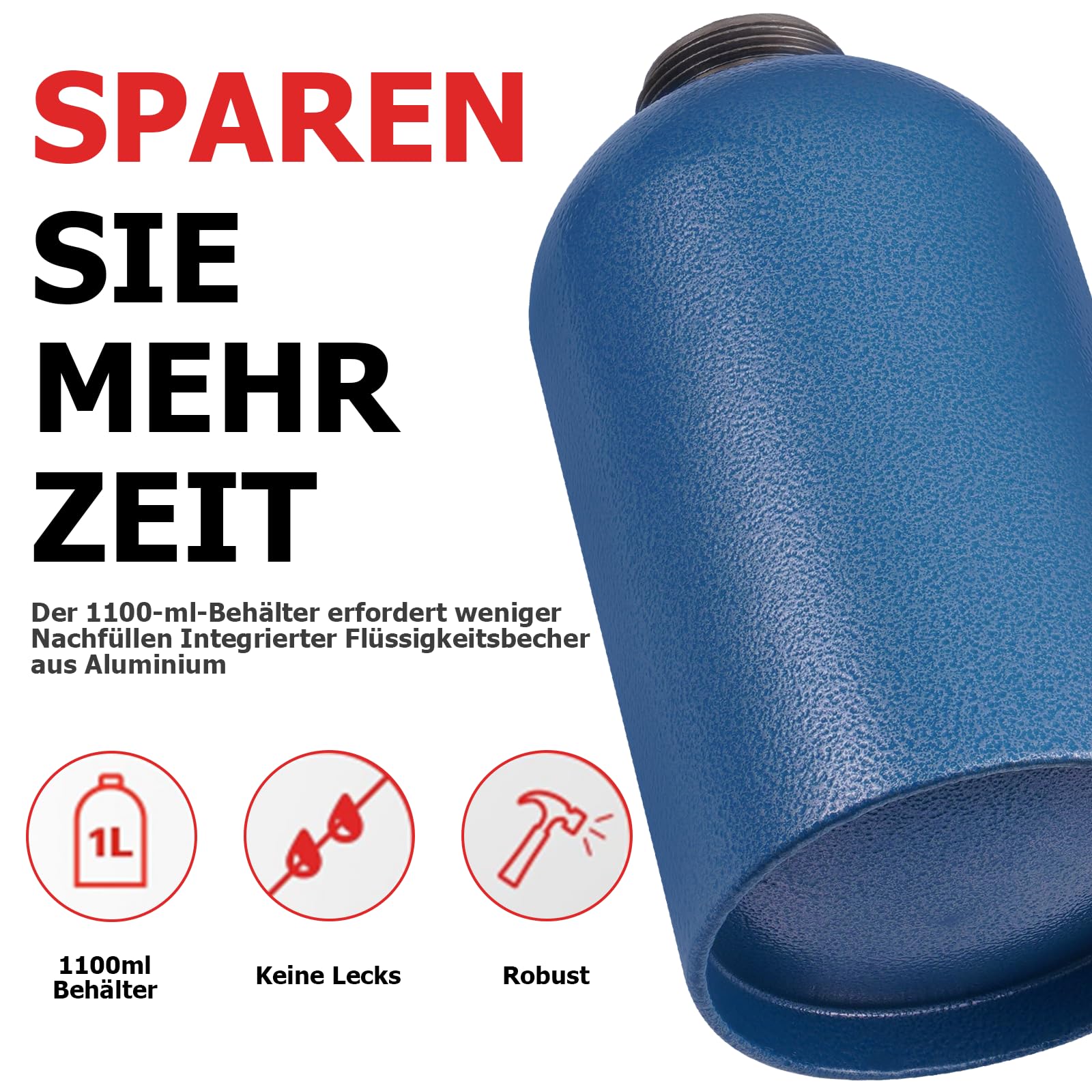 Pistolet do kubków ciśnieniowych ze zbiornikiem 1100 ml, wykonany z wytrzymałej stali, 4-6 bar, wlot powietrza 1/4", pistolet do uszczelniania pustych przestrzeni, pistolet antykorozyjny, pistolet