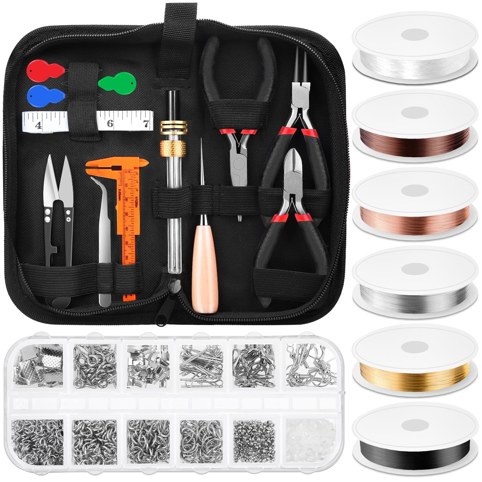 Jewelry Making Tools Set With Craft Ring Wire, Pliers, Supplies for Bracelets, Earrings, DIY Handmade & Repair