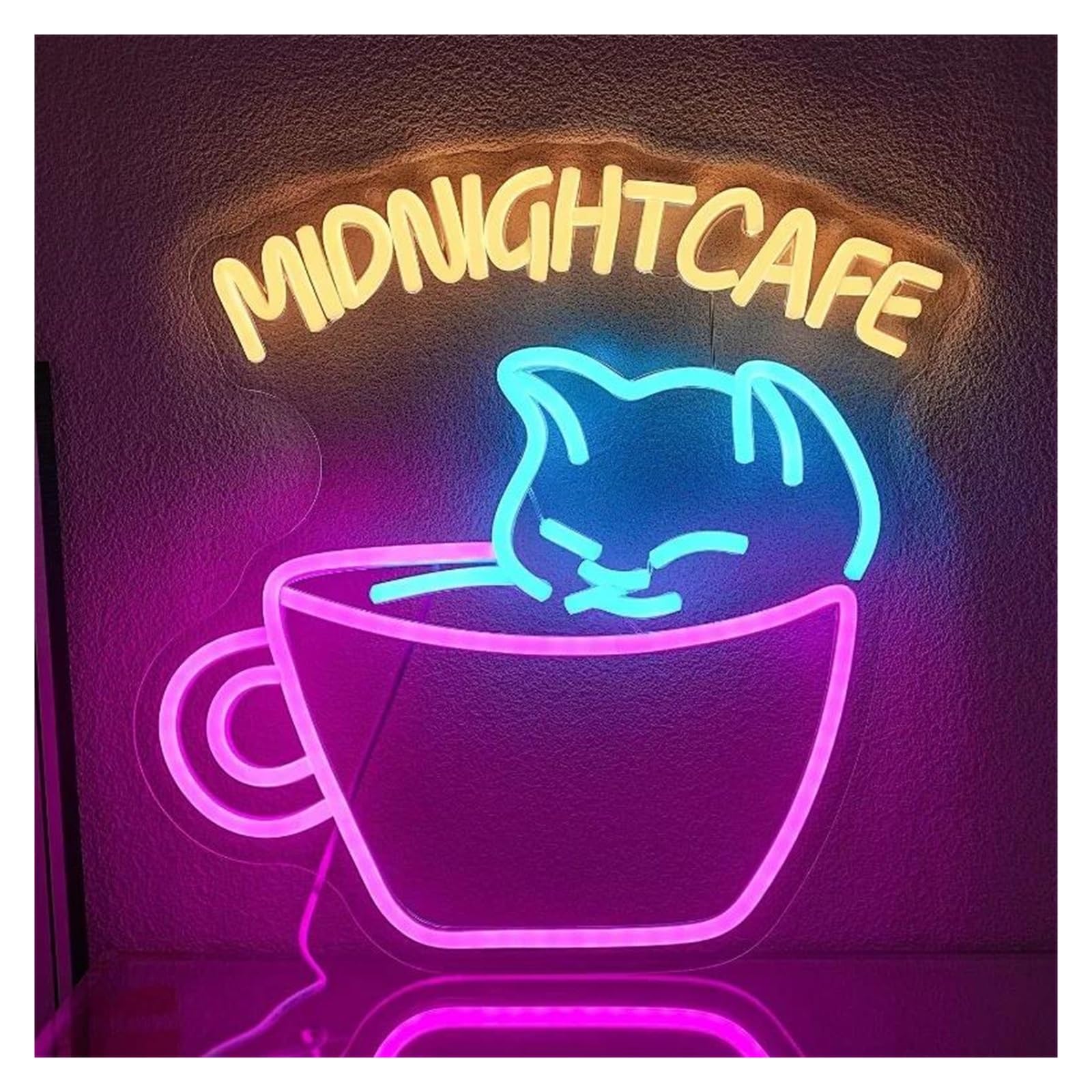 LEMST Signs Lamp Midnight Cafe Neon Walls with Dimmable Neon Signs for Coffee Shops Bakeries Desserts Bars Restaurants 33x33cm