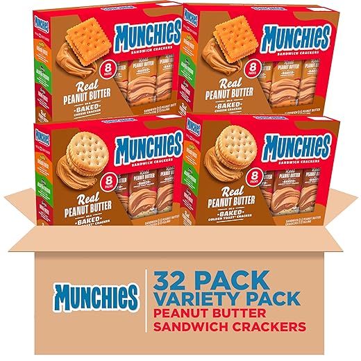 Munchies Sandwich Crackers, Assorted Peanut Butter Variety Pack (Pack of 32)