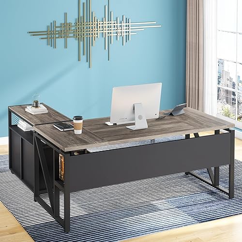 Tribesigns Office Desk with Drawers Sets, 55 inches L Shaped Computer Desk with Mobile File Cabinet,Big Executive Desk for Home Office Furniture Sets (Dark Oak, 55-inch)