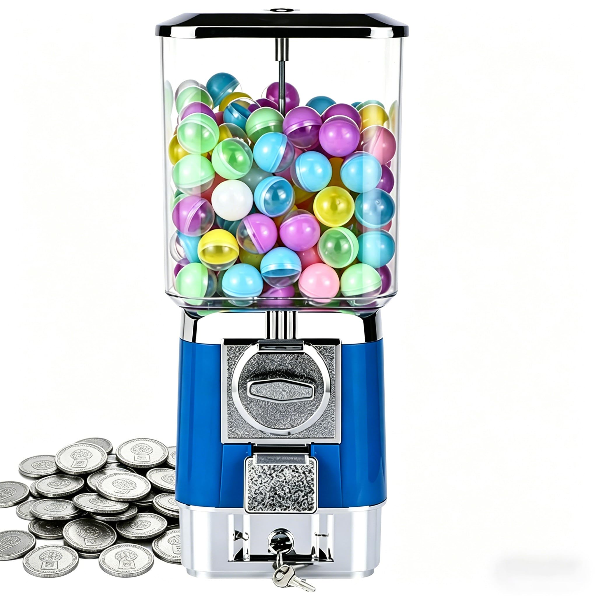 Sushangmao Candy Vending Machines, Gumball Machine For Kids, Customizable For One Size 25-35mm / 1-1.38", Pure Mechanical Coin-Op – Includes 100 Balls & 50 Tokens For Home Or Game Stores blue