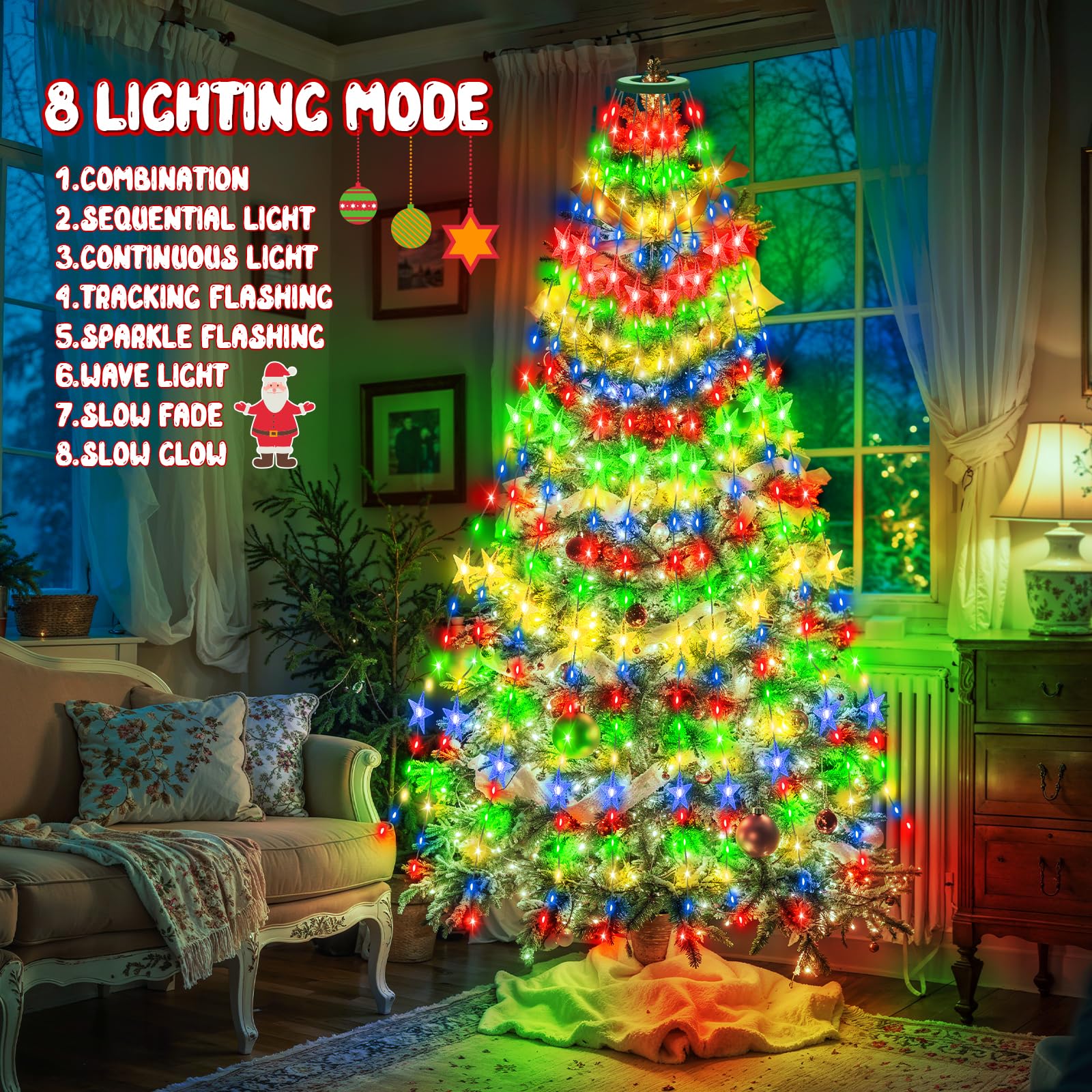 Etopgo Christmas Tree Lights with Star,2M 16 Lines 400LED Christmas Tree Fairy Lights with Timer,Xmas String Light Memory Function & 8 Modes for Xmas Tree Decorations - Image 4