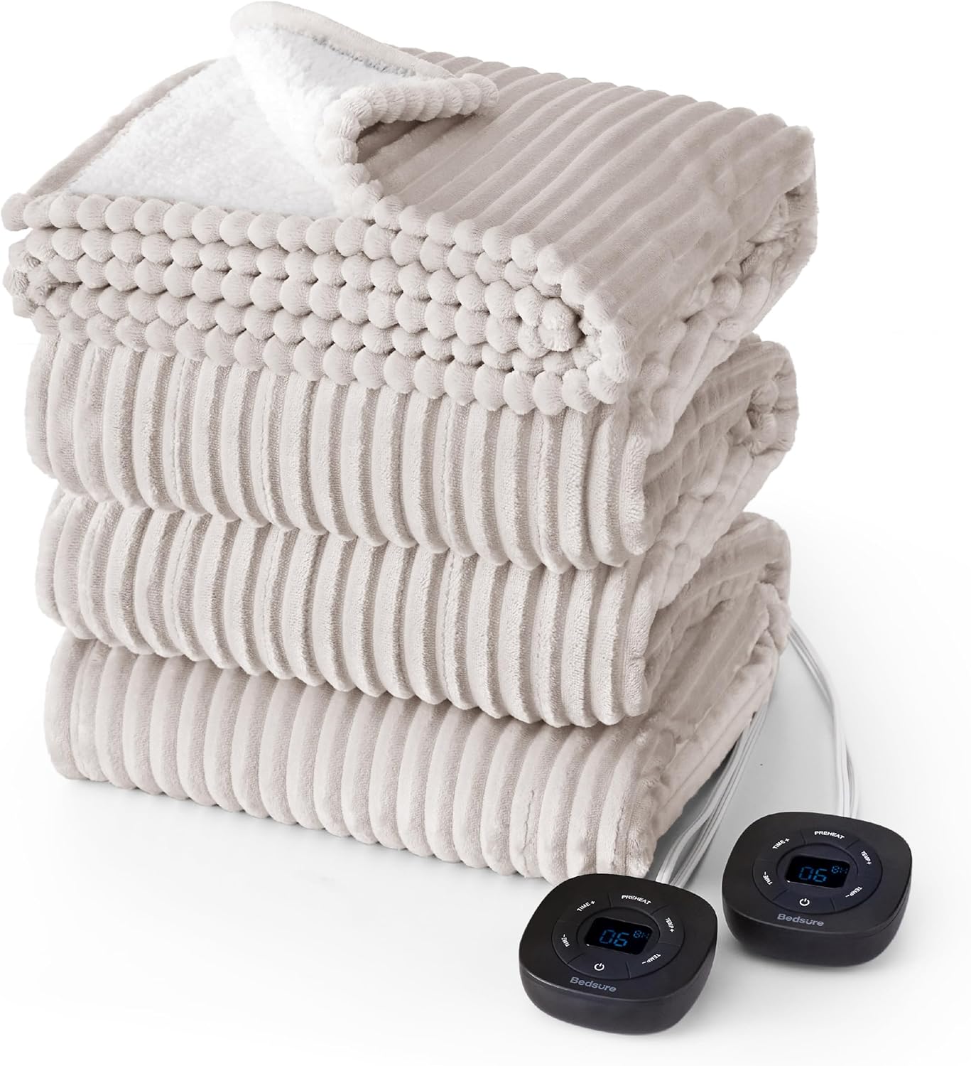 Bedsure Electric Blanket King Soft Ribbed Flannel Heated