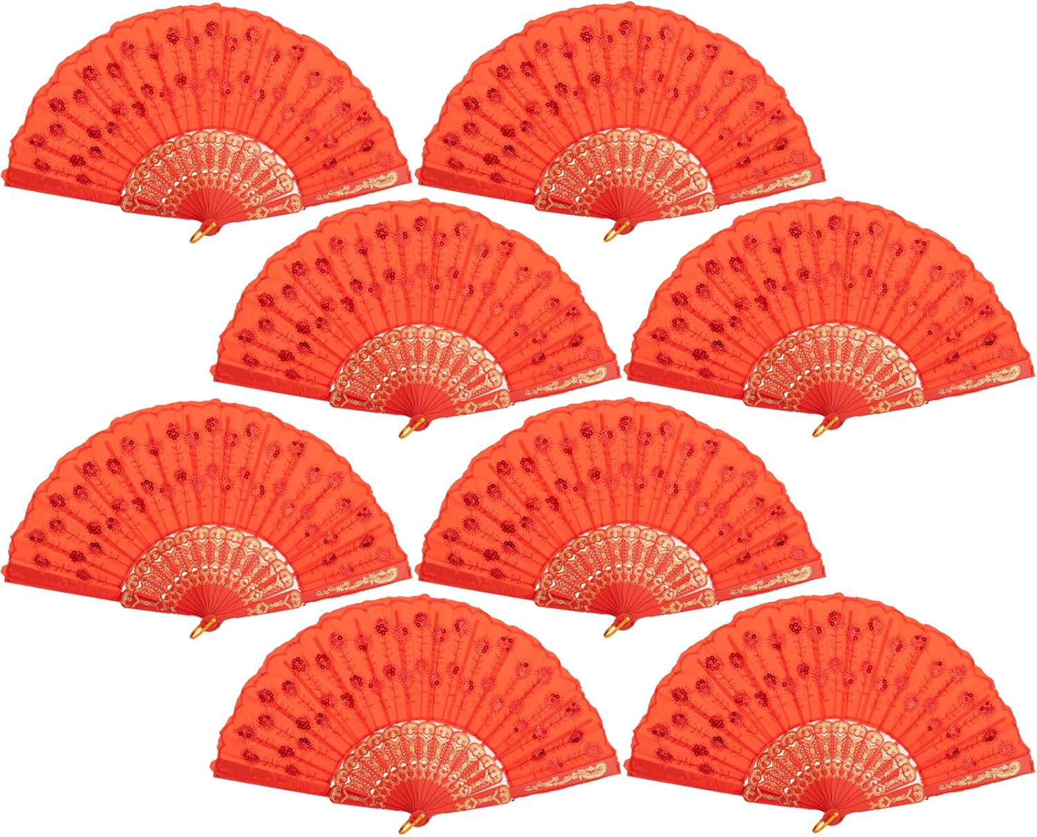QIRMIZI 50 Pcs Handheld Folding Fan – Spanish Hand Fans for Women – Foldable Bulk for Party, Wedding, Church, Dancing, Music Festivals, Carnivals, EDM Events Decoration,Red