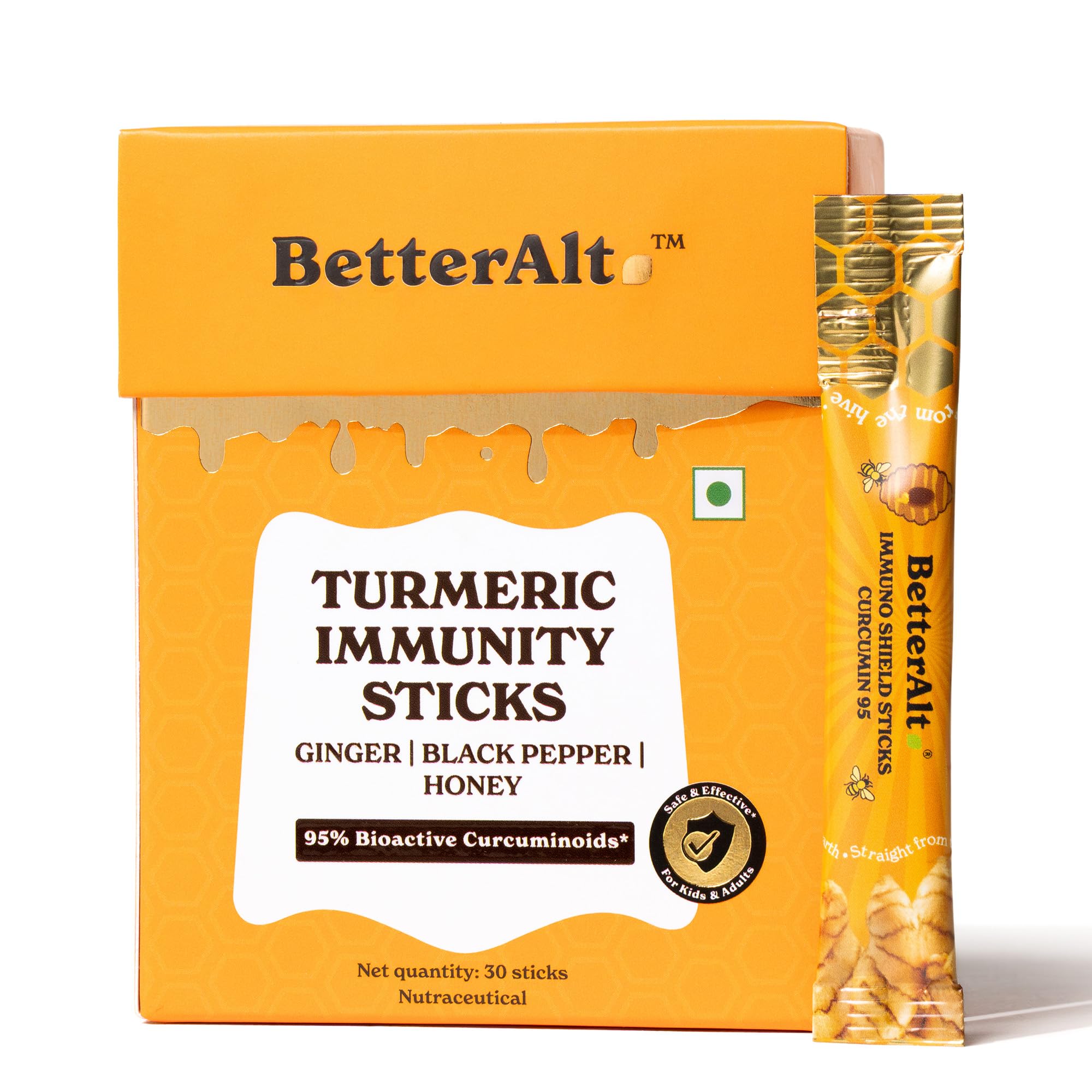 Better Alt Turmeric Immunity Sticks with Honey, Ginger & Black Pepper | 95% Curcuminoids | Daily Immunity Support |30 Sticks-image-18