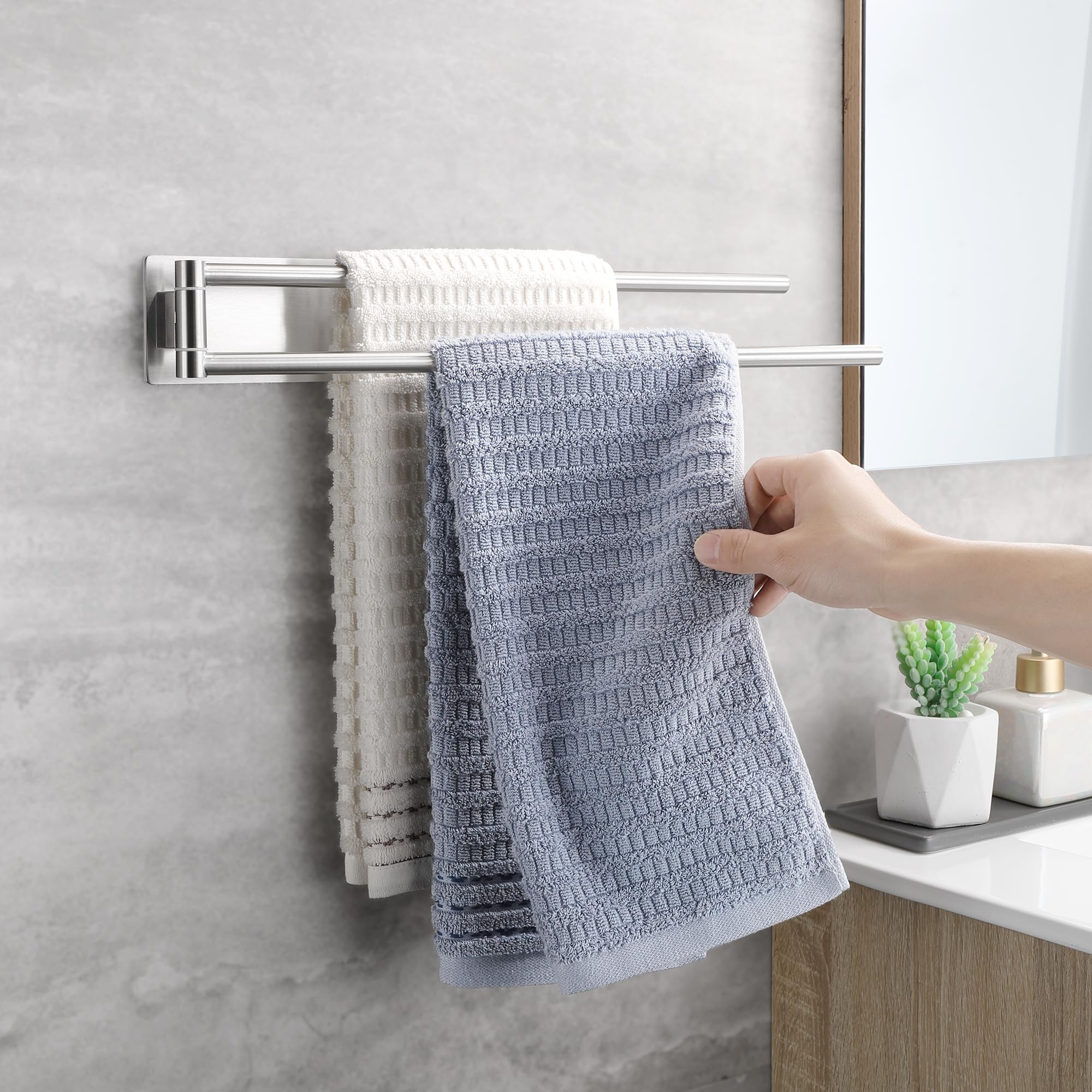 Porta Asciugamani Bagno Adesivo Argento Girevole a 180°, Portasciugamani da Parete in Acciaio Inox 304 Porta Asciugamani Senza Foratura