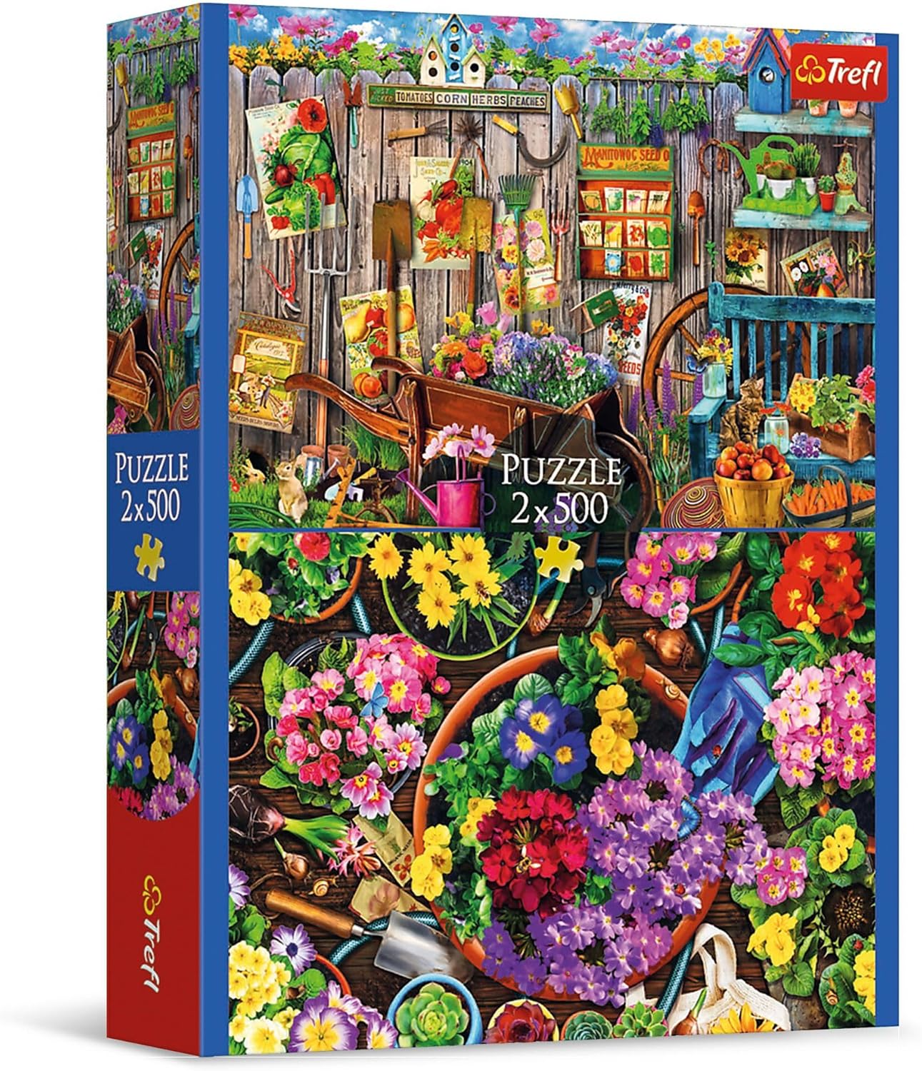 Trefl Working in the Garden 2x500 Piece Jigsaw Puzzle, 19"x13" Print, Two Separate Illustration, DIY, Creative Fun, Classic Puzzle for Adults and Children from 10 Years Old