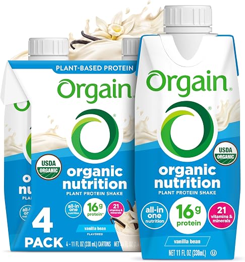 Orgain, Shake Vanilla Bean Plant Based Organic, 11 Fl Oz, 4 Pack