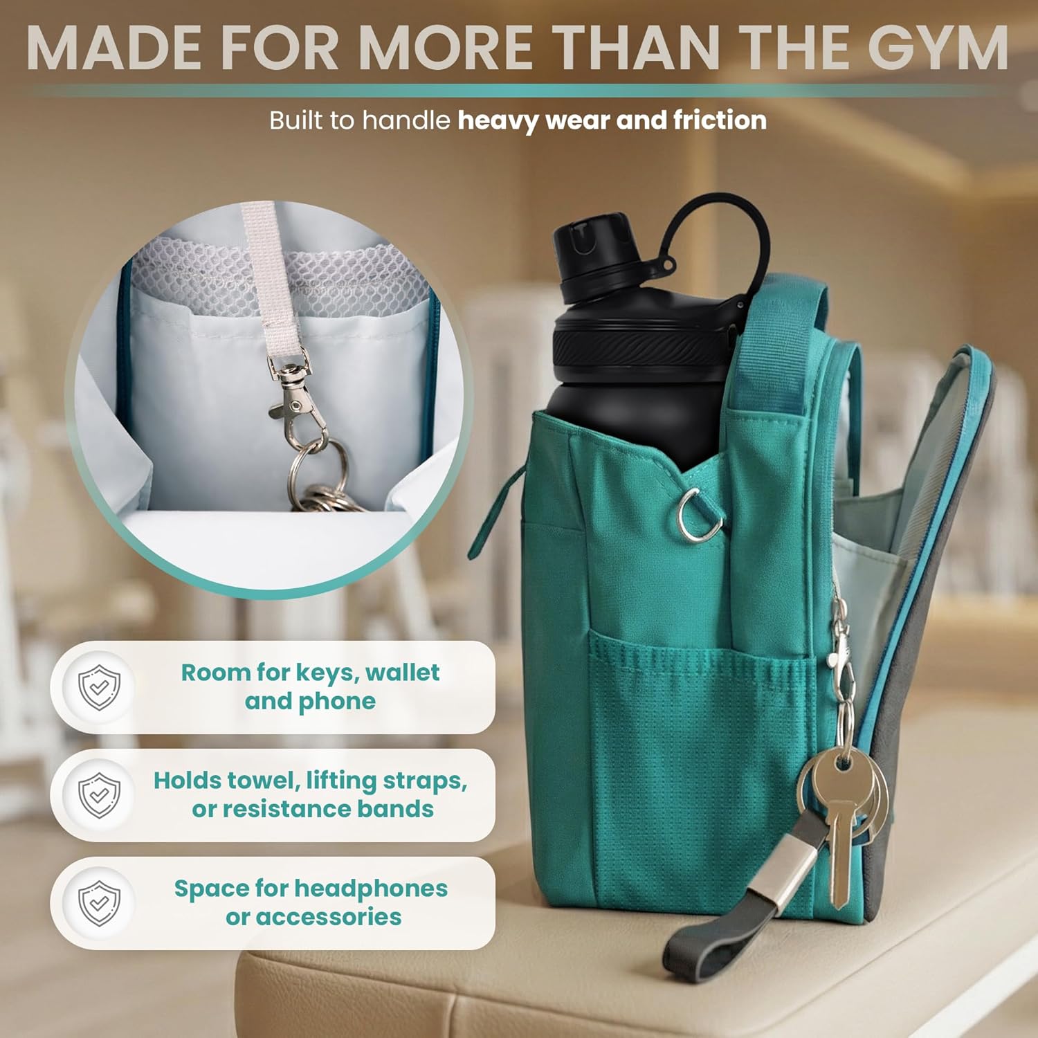 Magnetic Gym Bag Magnetic Gym Water Bottle Bag Water Bottle Holder with Magnet Pocket for Phone Keys Shaker Wallet Crossbody Workout Golf Cart Men Women Teal