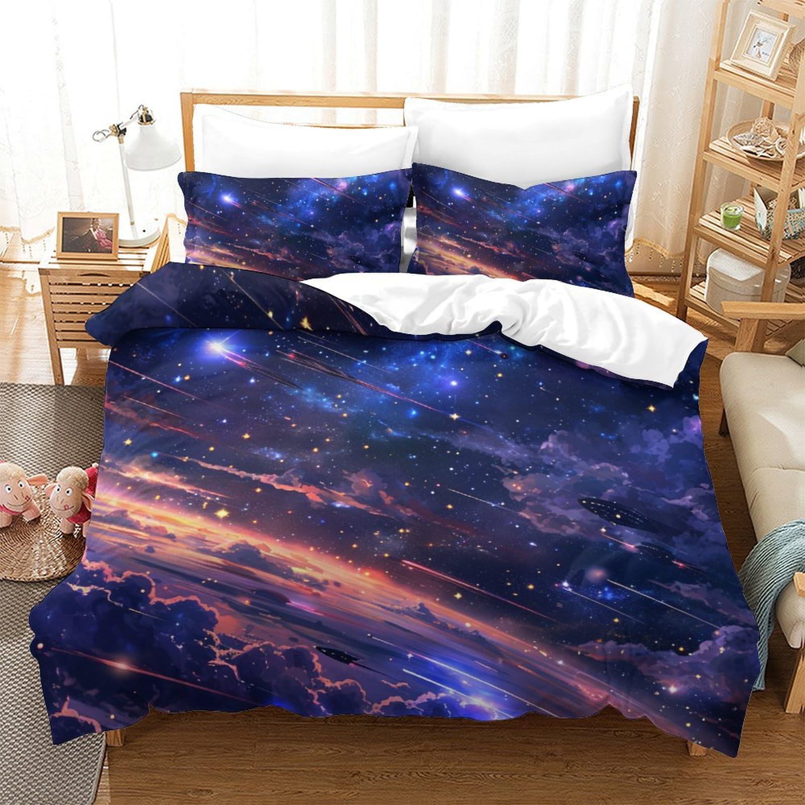 Housses de couettes lit double galaxie microfibre douce contre sudation