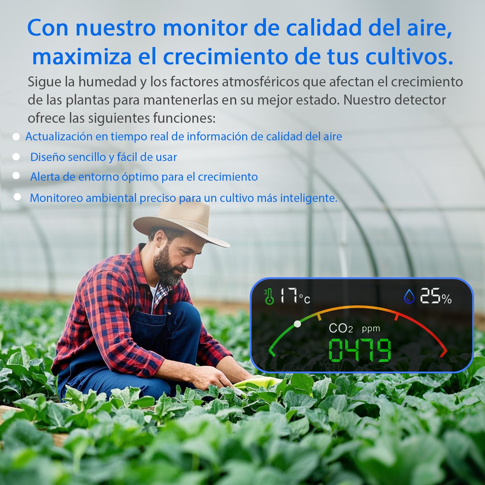 Medidor de Calidad del Aire Interior 15 en 1 con App - 2 Chips Sensores Precisos de CO2,PM2.5/PM10,HCHO,TVOC | Alertas en Tiempo Real y Análisis para la Salud | Fácil Lectura,Ideal para Hogar,Oficina