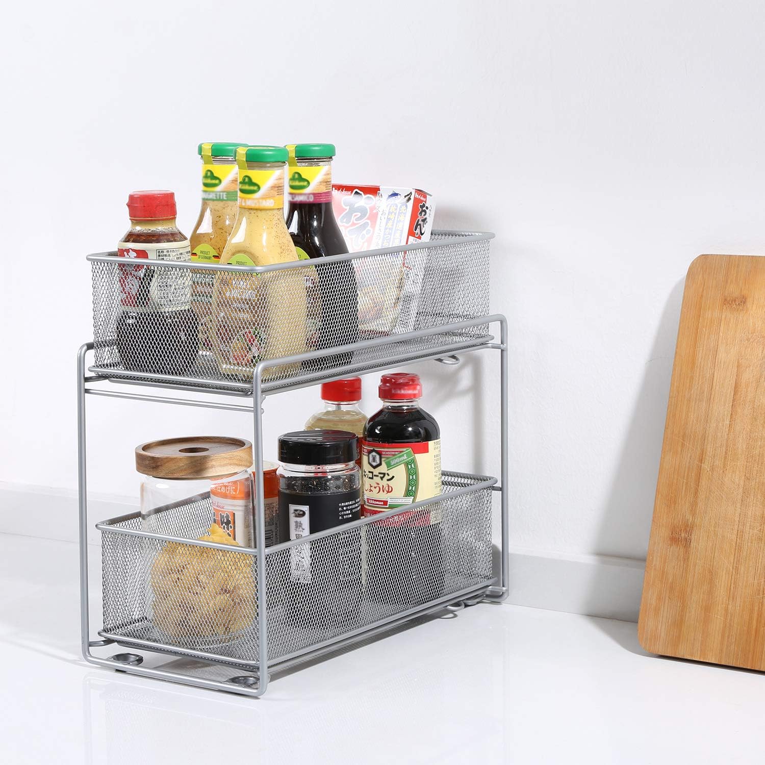 LaCyan Mesh Sliding Baskets Stackable Cabinet Organizer Pull Out Drawer for Kitchen Under Sink Storage, 2 Tier