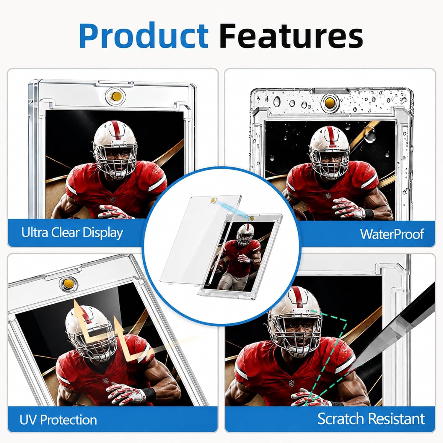 VNDUEEY 20ct Magnetic Card Holder，35pt Slim One Touch Card Holder Card Case, Waterproof U-V Protectors Hard Clear Plastic for Trading, Sports, Football,Baseball,Game Cards Magnet Display Case