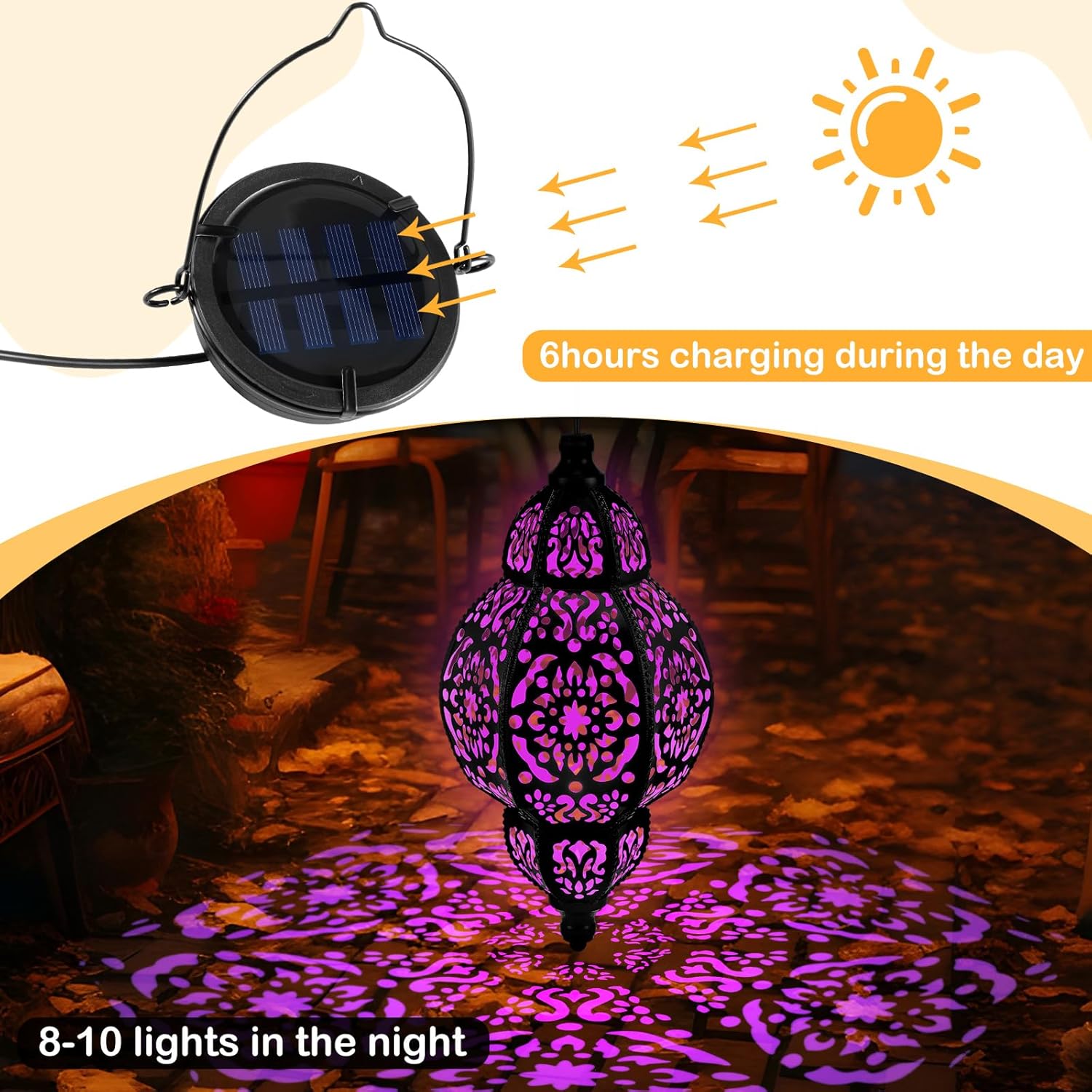 4 Pcs Hanging Solar Lights Moroccan Outdoor Decor Solar Lantern Waterproof Metal Moroccan Decorations for New Year Thanksgiving Patio Pathway Yard Porch Backyard Garden