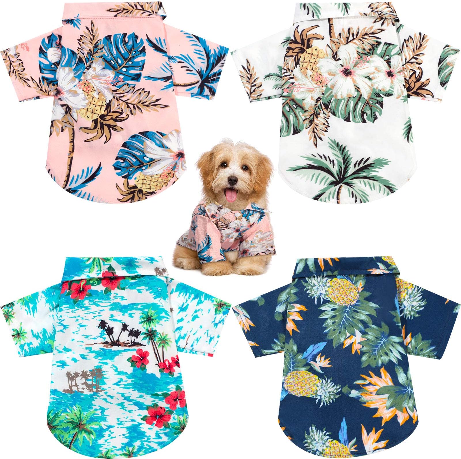 Weewooday 4 Pieces Pet Summer T-Shirts Hawaii Style Floral Dog Shirt Hawaiian Printed Pet T-Shirts Breathable Pet Cool Clothes Beach Seaside Puppy Shirt Sweatshirt for Dogs Pet Puppy (Small)