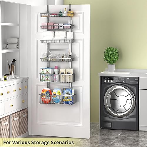 Miniatura 5 de Moforoco Organizador de despensa de 6 niveles sobre la puerta, organización y almacenamiento de despensa, cesta colgante negra para pared, estante