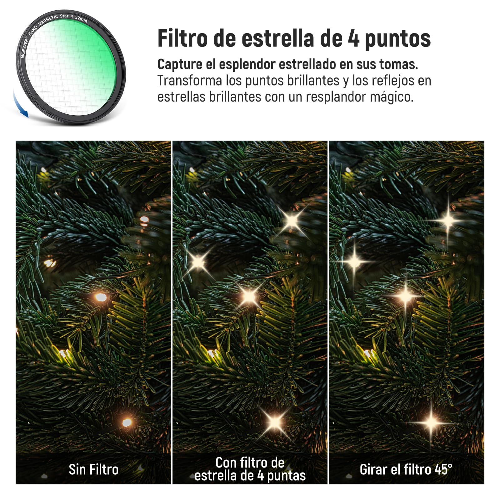 NEEWER Kit Filtro Magnético 52mm con Anillo Adaptador/Estrella de 4 Puntos/True Color CPL/Black Diffusion 1/4 Compatible con SmallRig NEEWER Jaula con Montura de Lente M para iPhone 14 13 12 Series