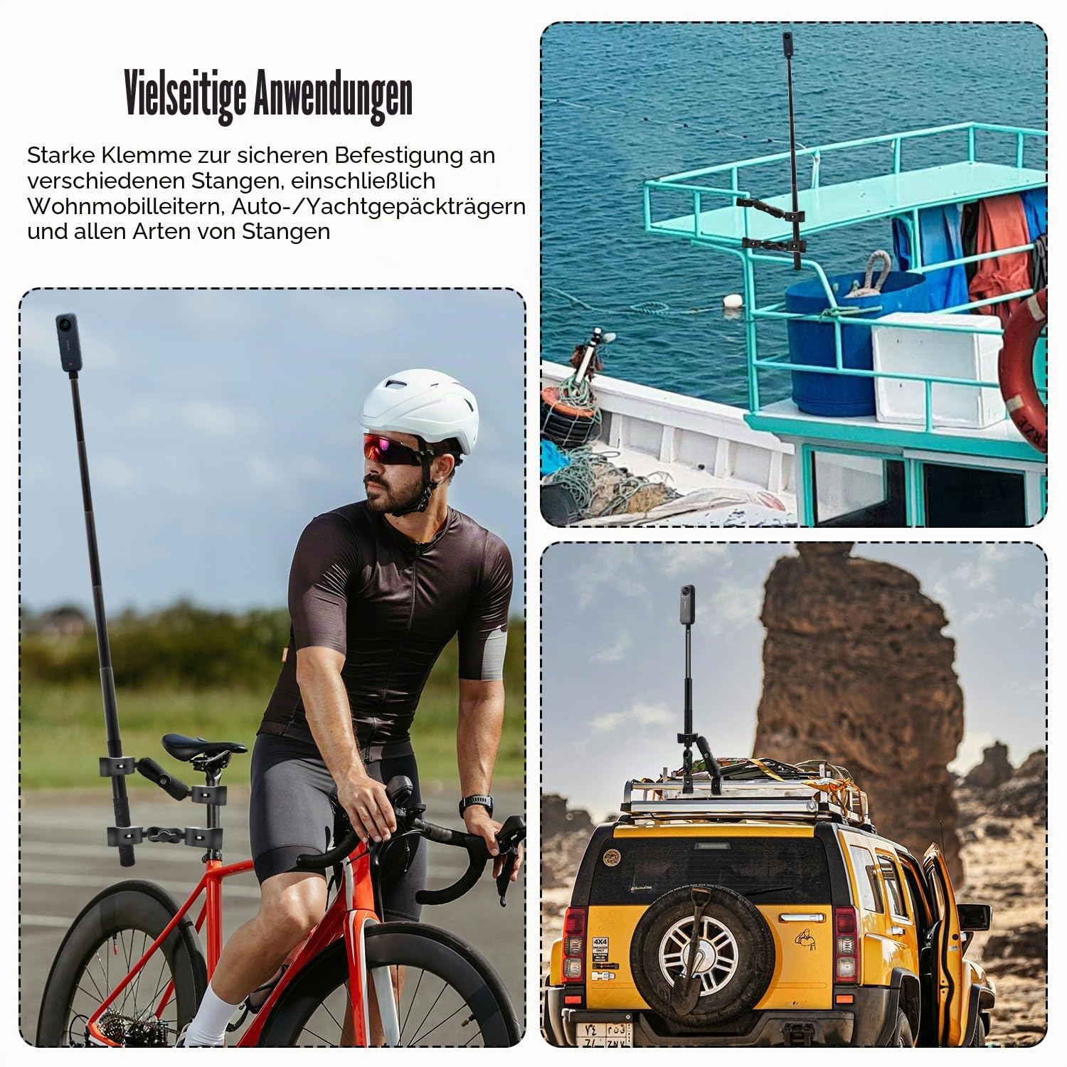 Motorrad Kamera Halterung 47" Selfie Stick Kompatibel mit Insta360 X5 | Unsichtbarer Verlängerungs Stab mit Doppel Klemme Kompatibel mit GoPro 13-3 Osmo 360 für Fahrrad, ATV und Motorrad