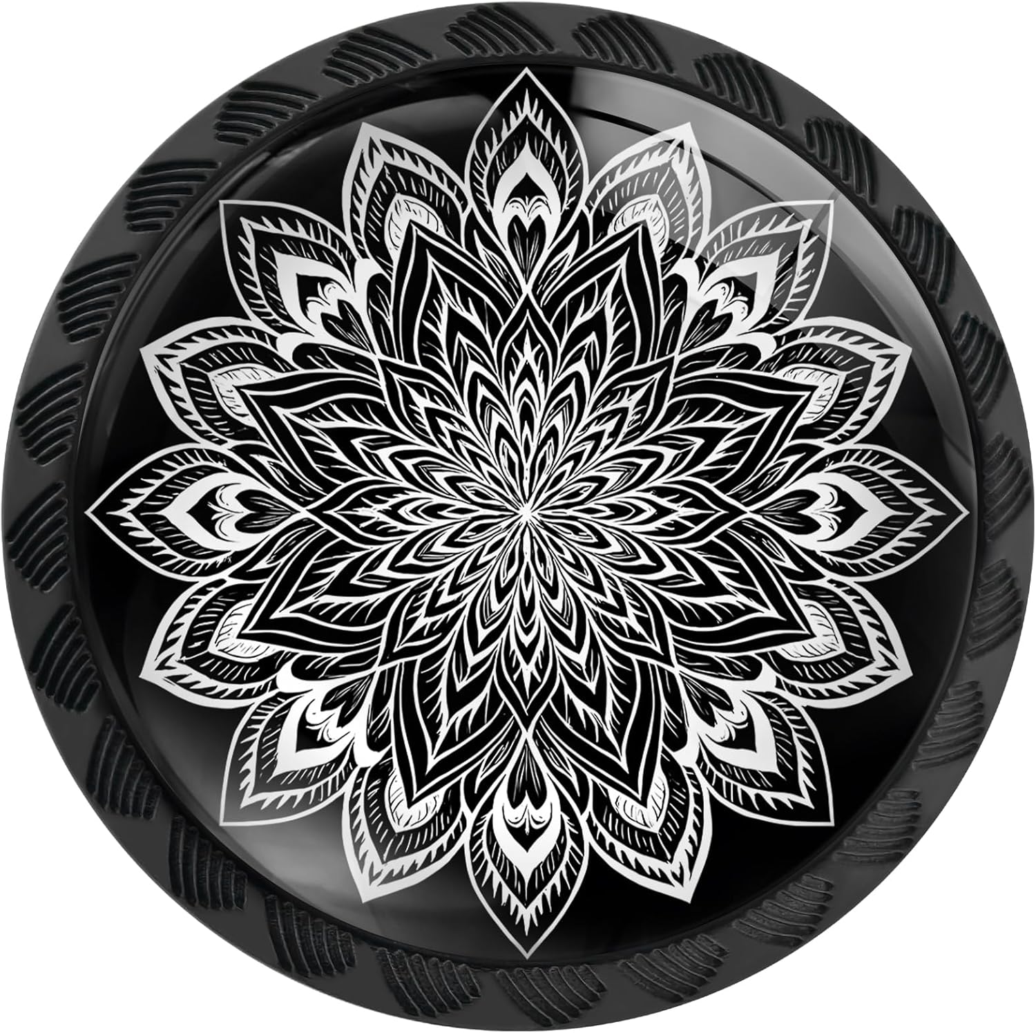 4 Pack Black and White Mandala Flower Kitchen Cabinet Knobs Round Drawer Pulls Dresser Cupboard Door Handles