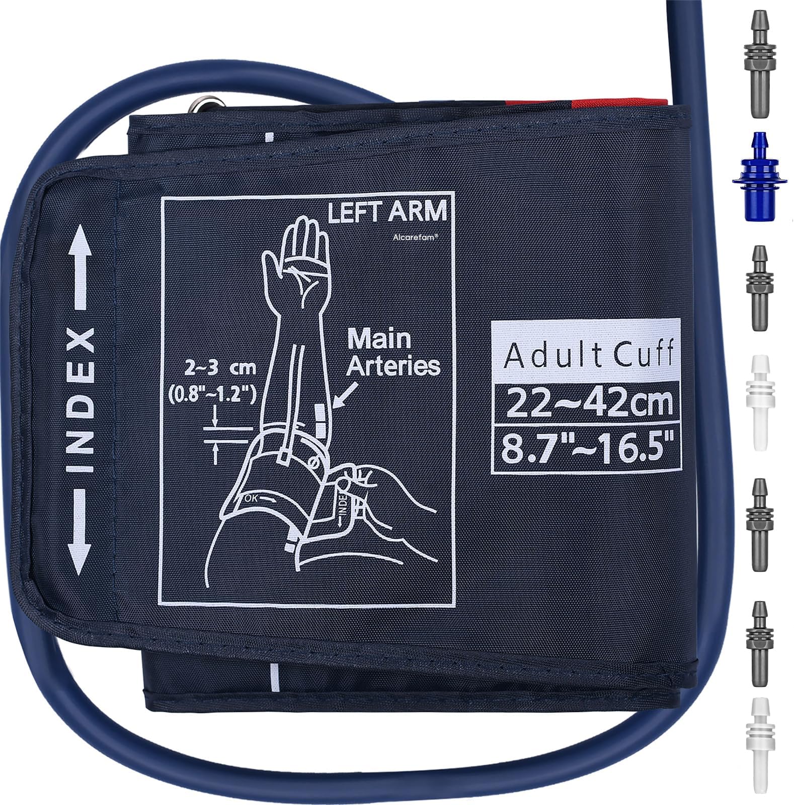 Alcarefam Large Blood Pressure Cuff, 8.7”-16.5” (22-42CM) BP Cuff Compatible with Omron BP Monitor, Replacement Cuff for Adult Big Arms, 7 Connectors