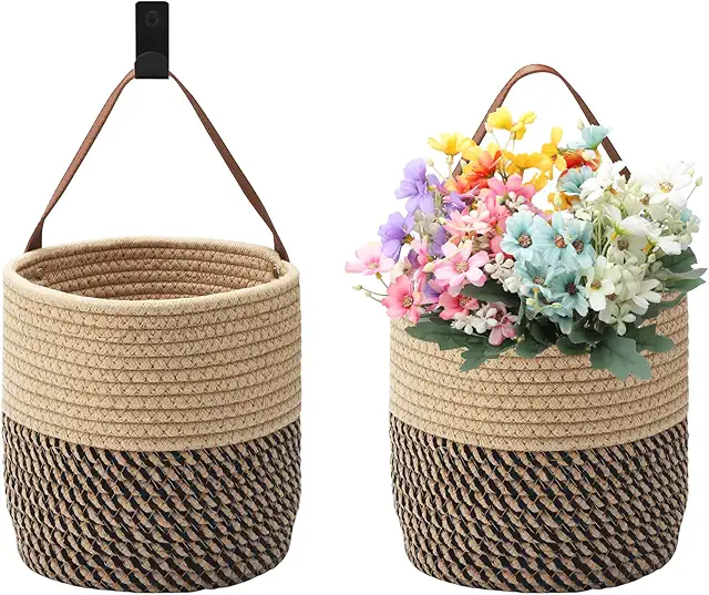 APOMOONS Cotton Woven Wall Hanging Basket with Handle - Korg Vägg Storage Organizer