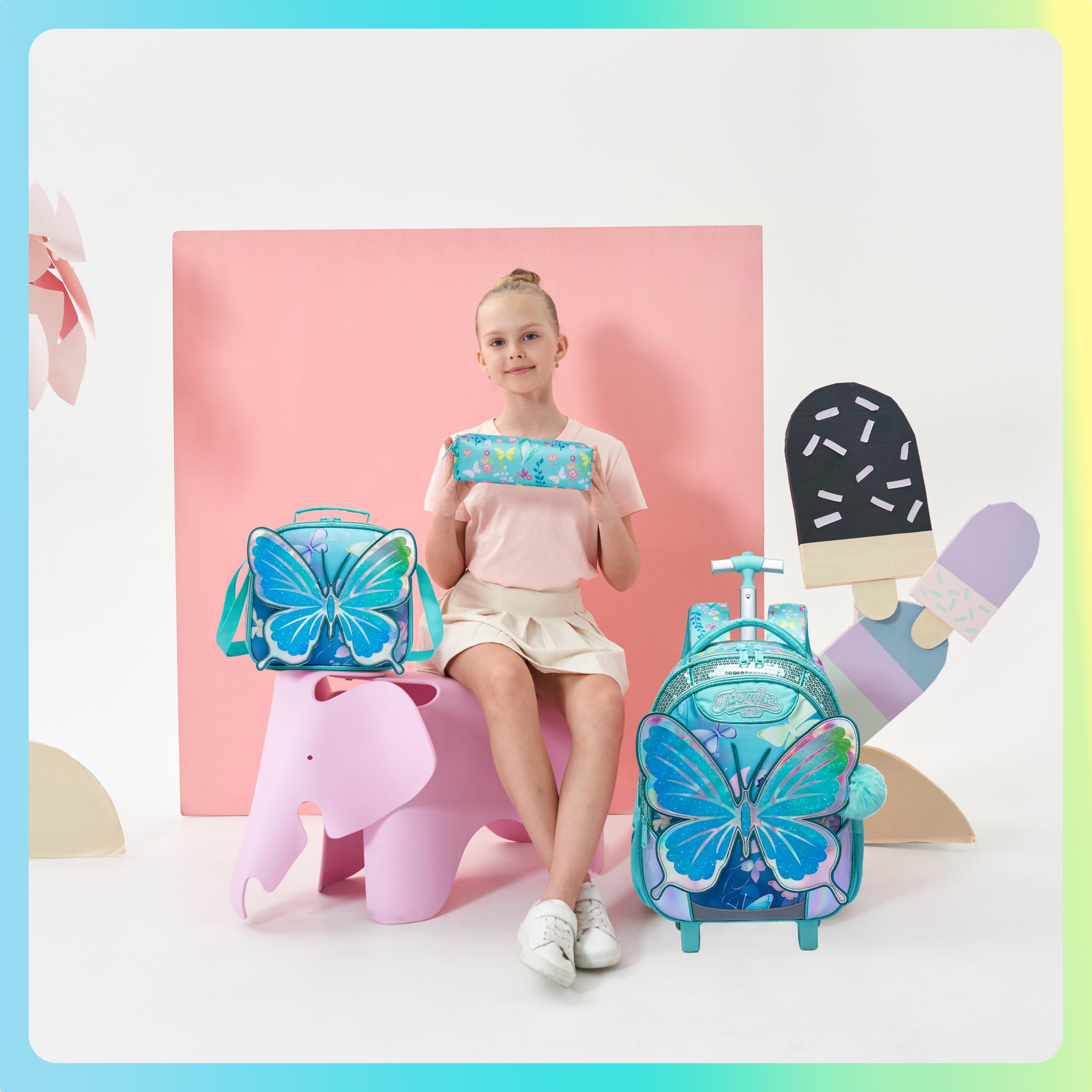 Meetbelify Kids Rolling Backpack with Wheels for Girls Boys Rolling Backpacks with Lunch Box for Elementary Students
